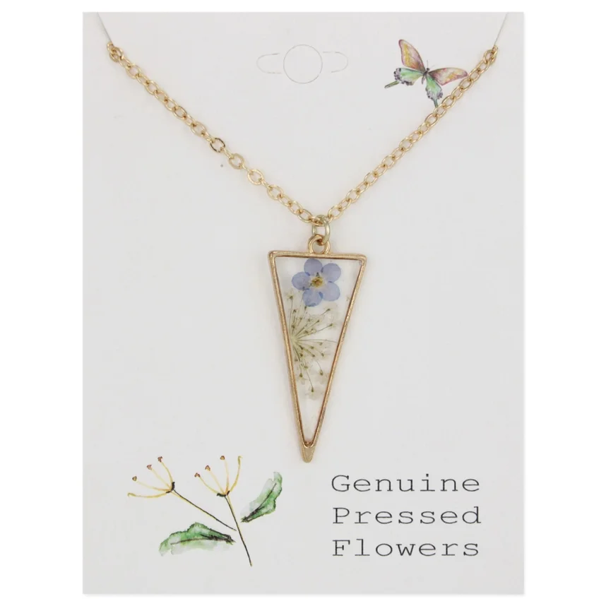 Gold Triangle Dried Floral Necklace