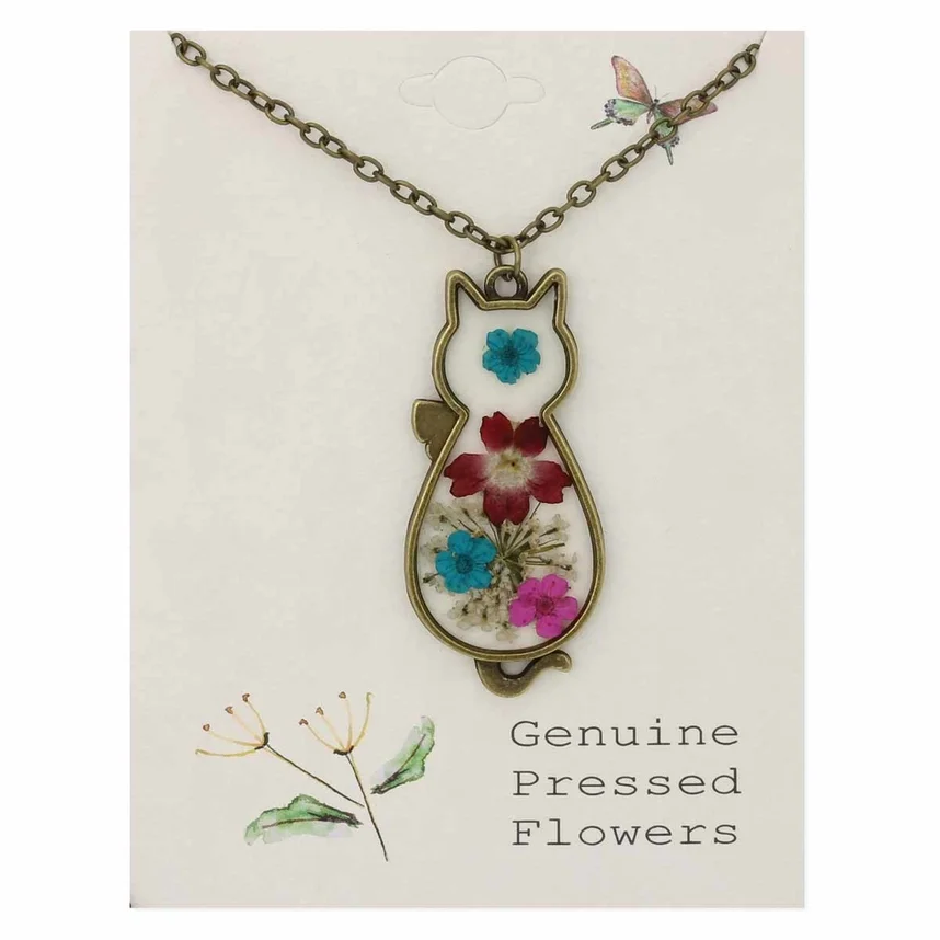 Vintage Floral Feline Dried Flower Necklace-I.webp