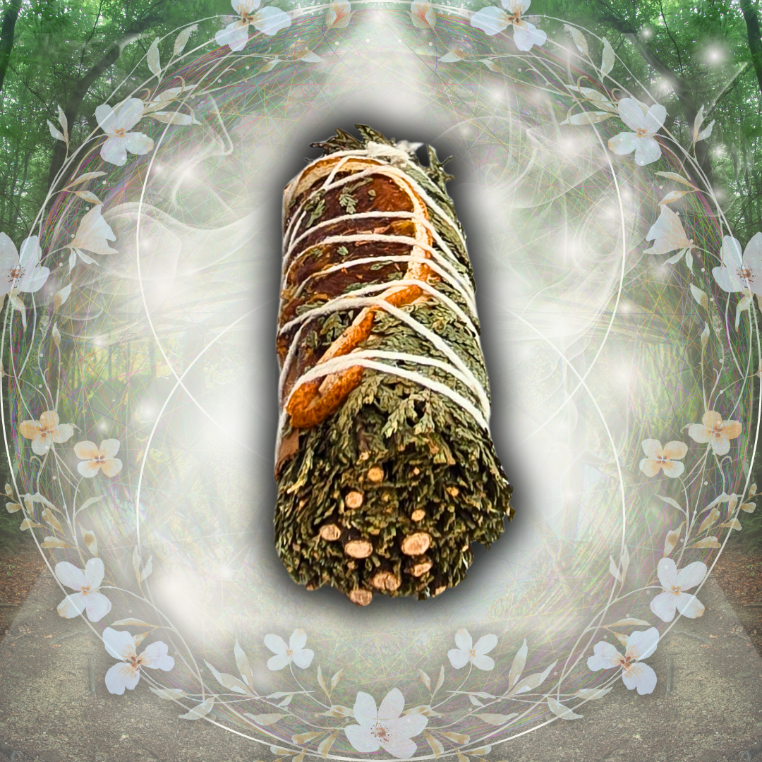 Sage smudge stick with dried orange slices