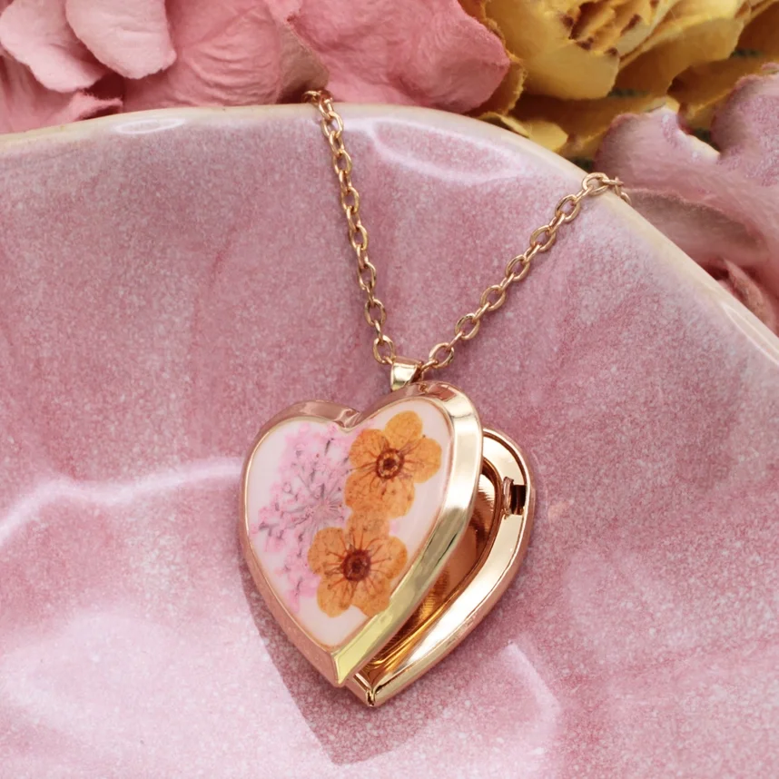 Floral Memories Orange Dried Flower Locket Necklace-I.webp