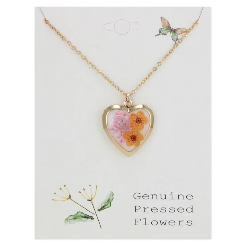 Floral Memories Orange Dried Flower Locket Necklace-II.webp