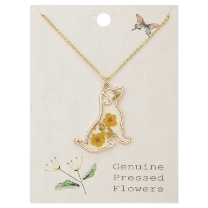 Golden Floral Dog Dried Flower Necklace