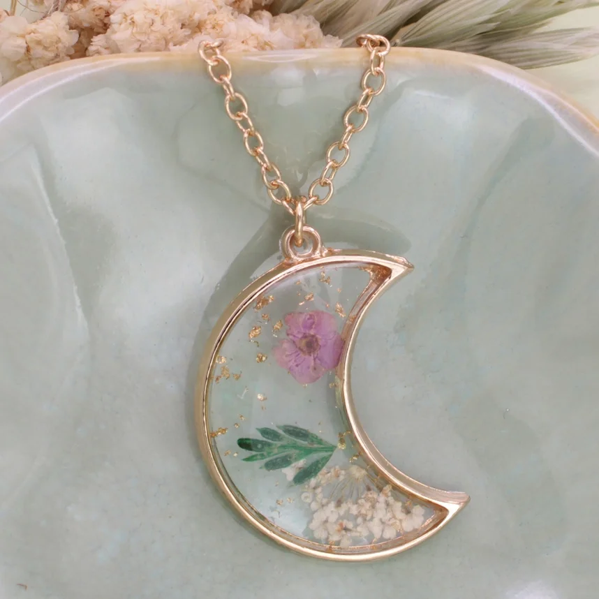 Gold Dried Purple Floral Moon Necklace-IIII.webp
