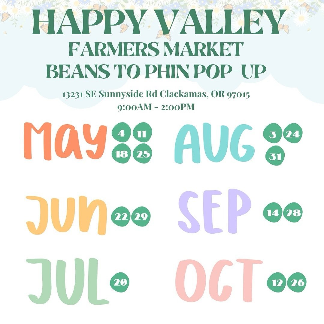 The moment you have been waiting for&hellip; 🥁
OUR schedule for the Happy Valley Farmers Market! 

We are so excited to be here for the season and get to see familiar and new faces. 🥰

📆Save this in your calendar so you can get your daily dose of 