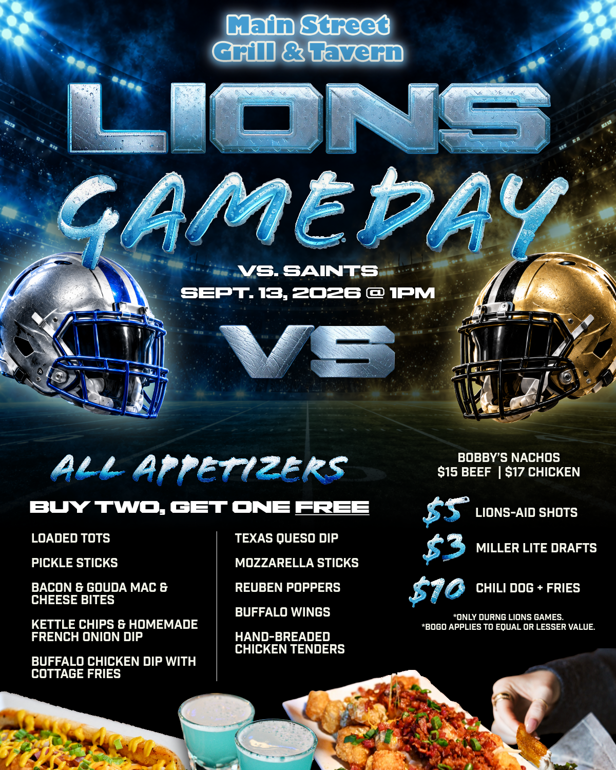 LIONS VS. SAINTS, SEPT. 13, 2026 @ 1 PM