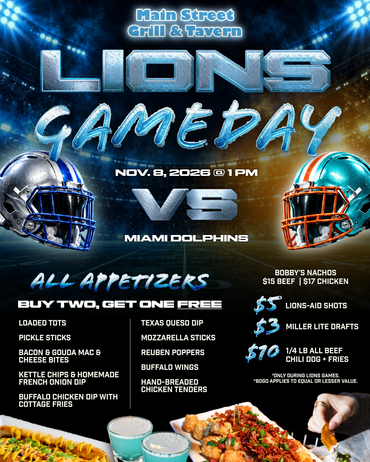LIONS VS. DOLPHINS, NOV. 8, 2026 @ 1 PM