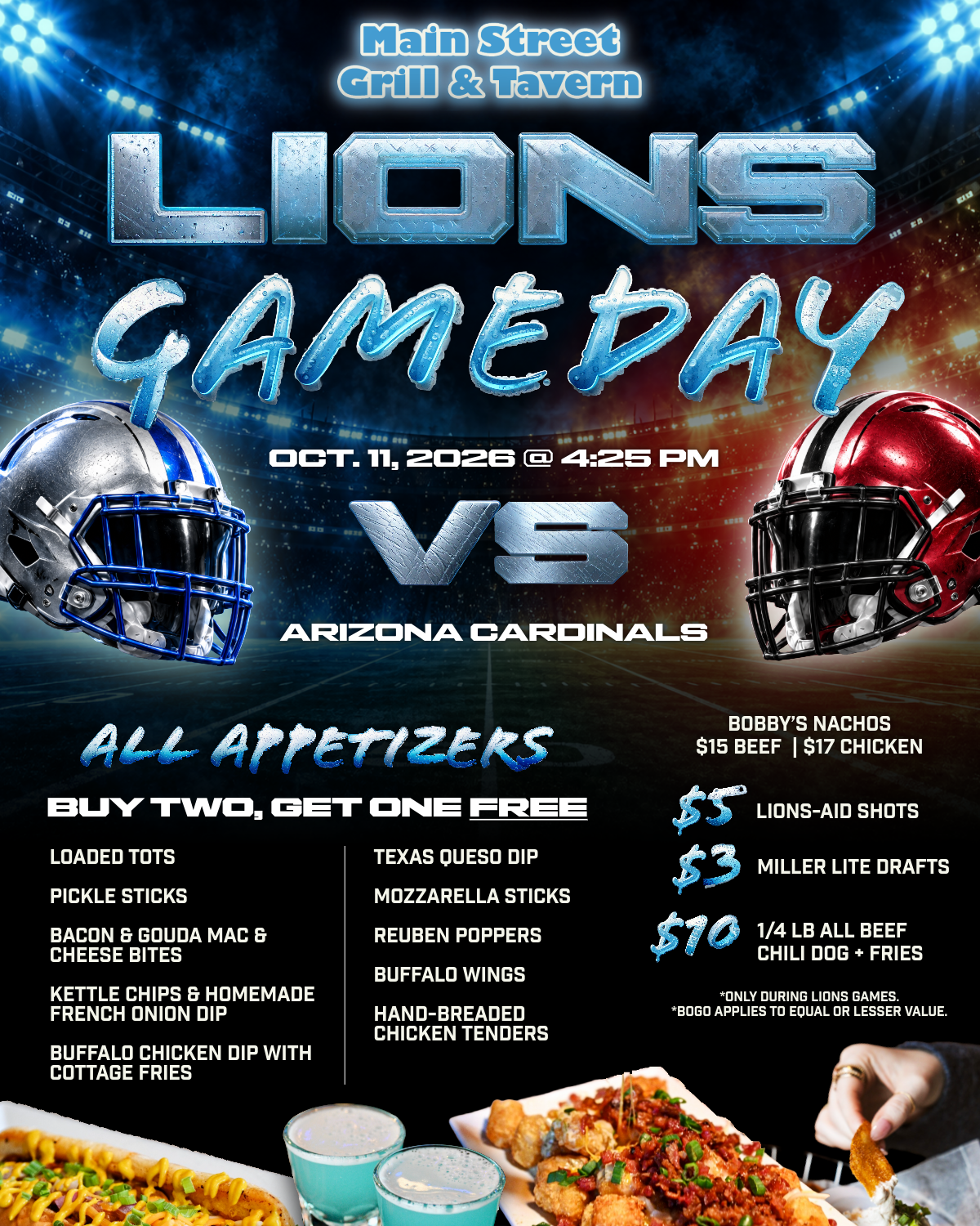 LIONS VS. CARDINALS, OCT. 11, 2026 @ 4:25 PM