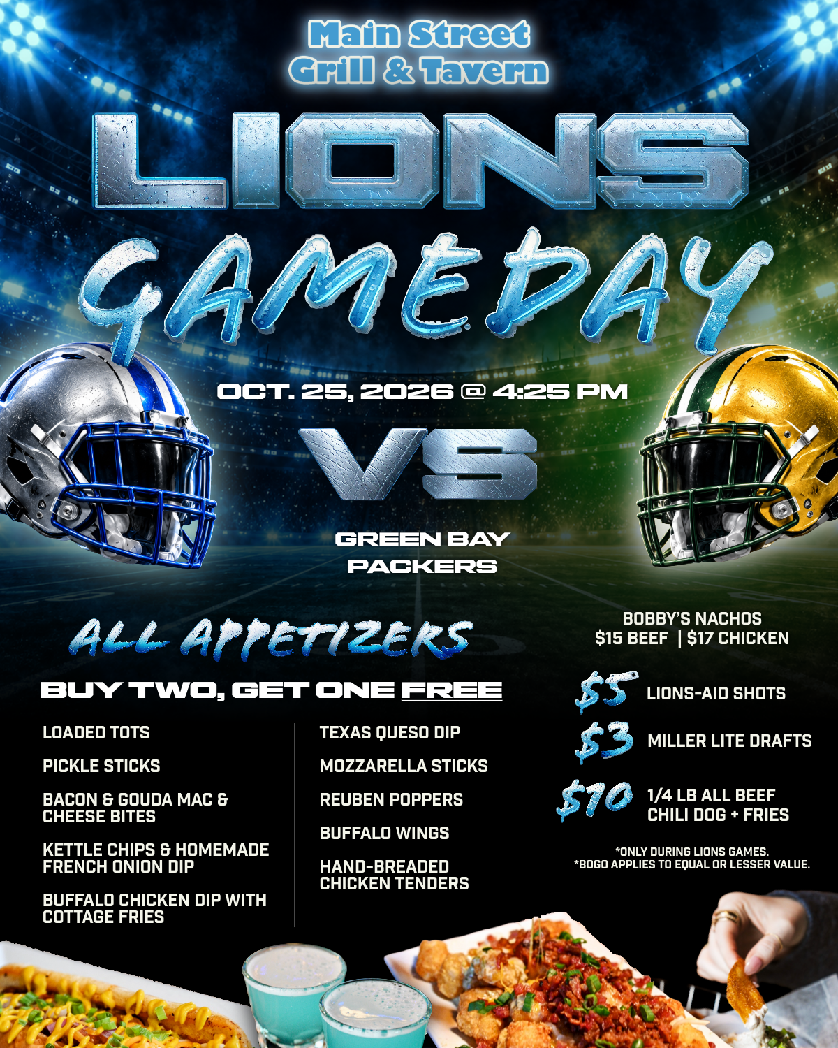 LIONS VS. PACKERS, OCT. 25, 2026 @ 4:25 PM