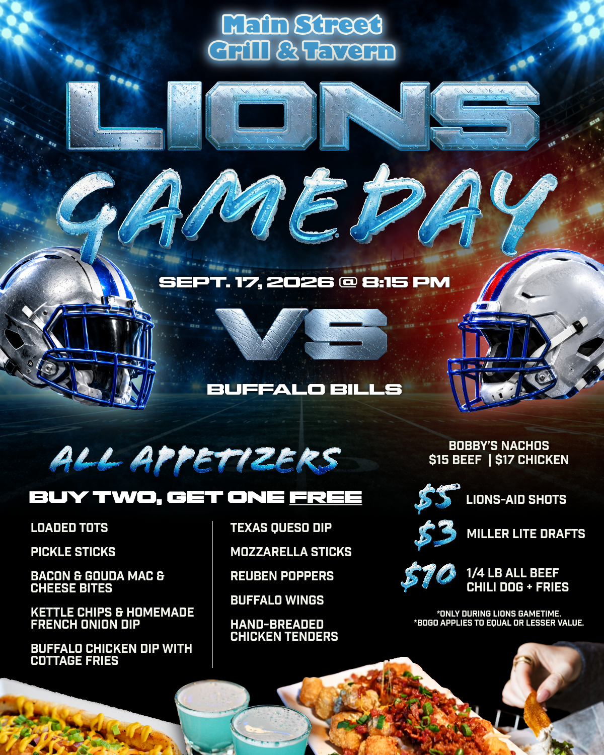 LIONS VS. BILLS, SEPT. 17, 2026 @ 8:15 PM