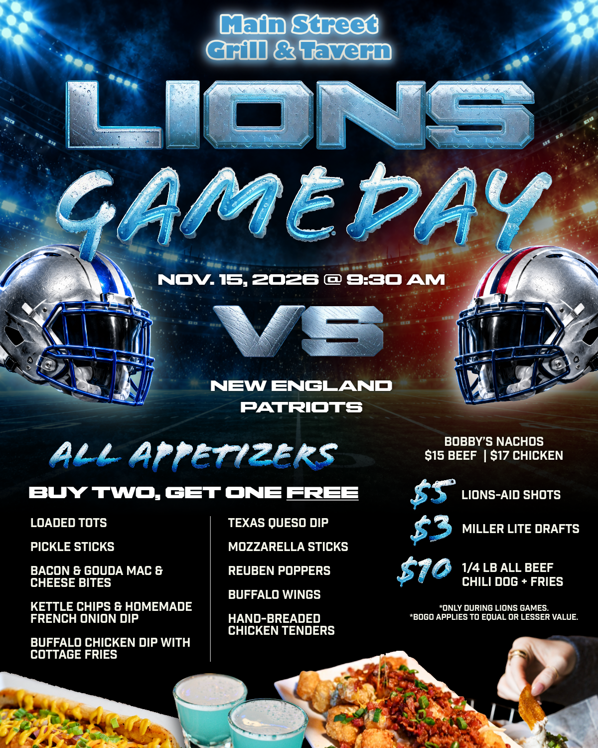 LIONS VS. PATRIOTS, NOV. 15, 2026 @ 9:30 AM