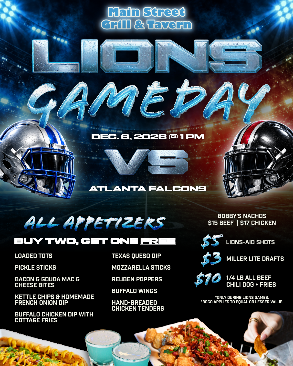 LIONS VS. FALCONS, DEC. 6, 2026 @ 1 PM