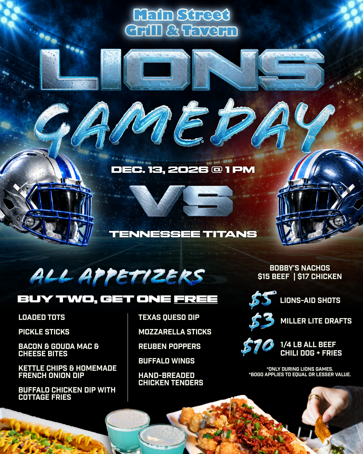 LIONS VS. TITANS, DEC. 13, 2026 @ 1 PM