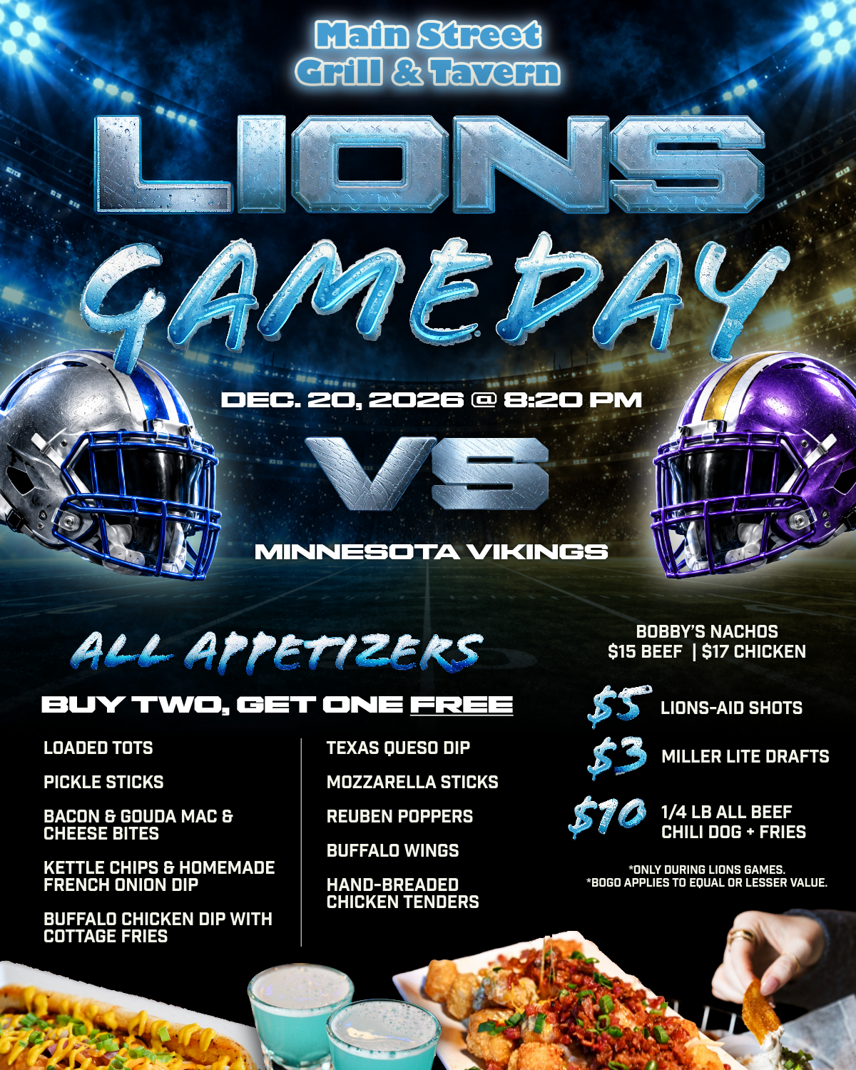LIONS VS. VIKINGS, DEC. 20, 2026 @ 8:20 PM