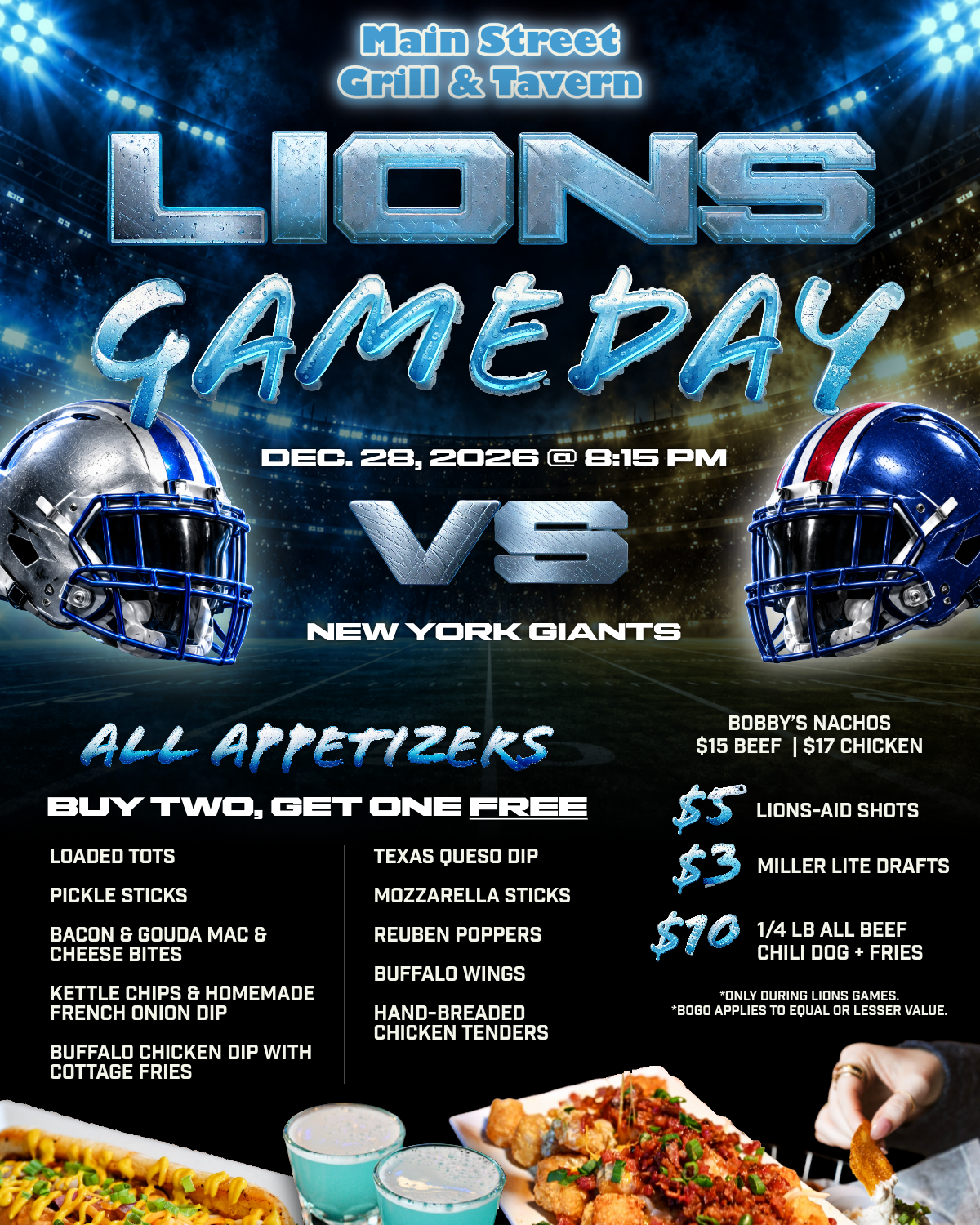 LIONS VS. GIANTS, DEC. 28, 2026 @ 8:15 PM