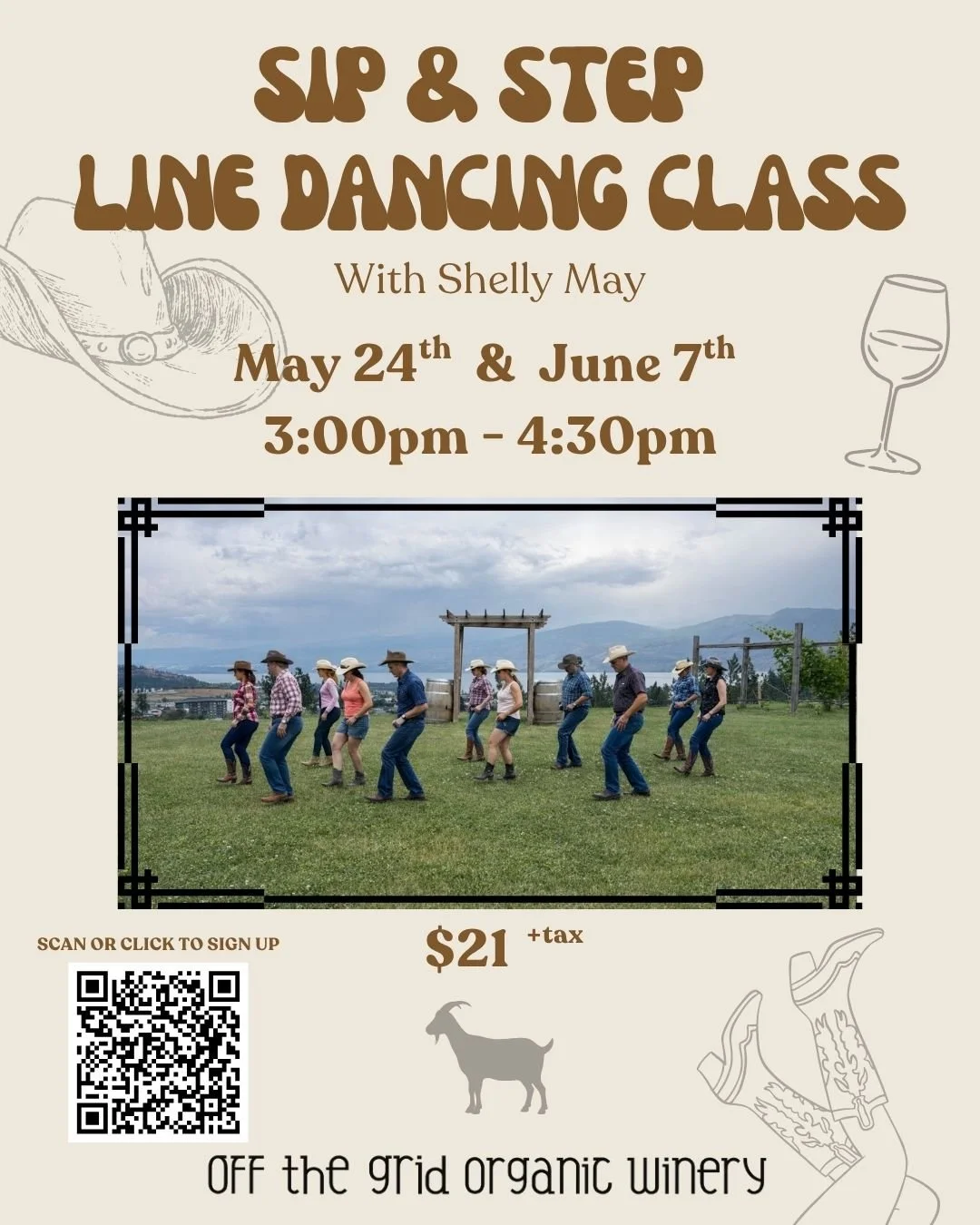 Sip &amp; Step Line Dancing Class at Off the Grid Organic Winery