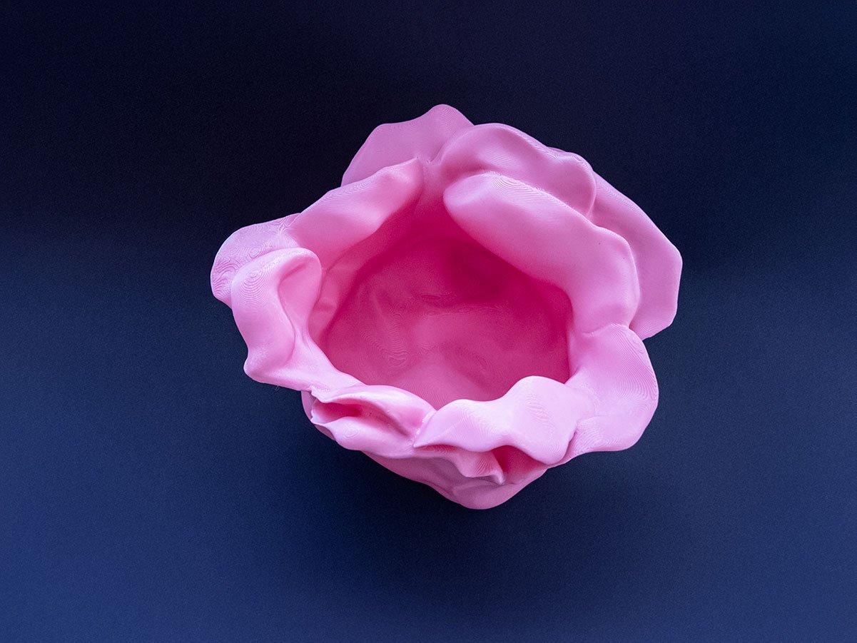 Pink rose vase 3d printed, top view