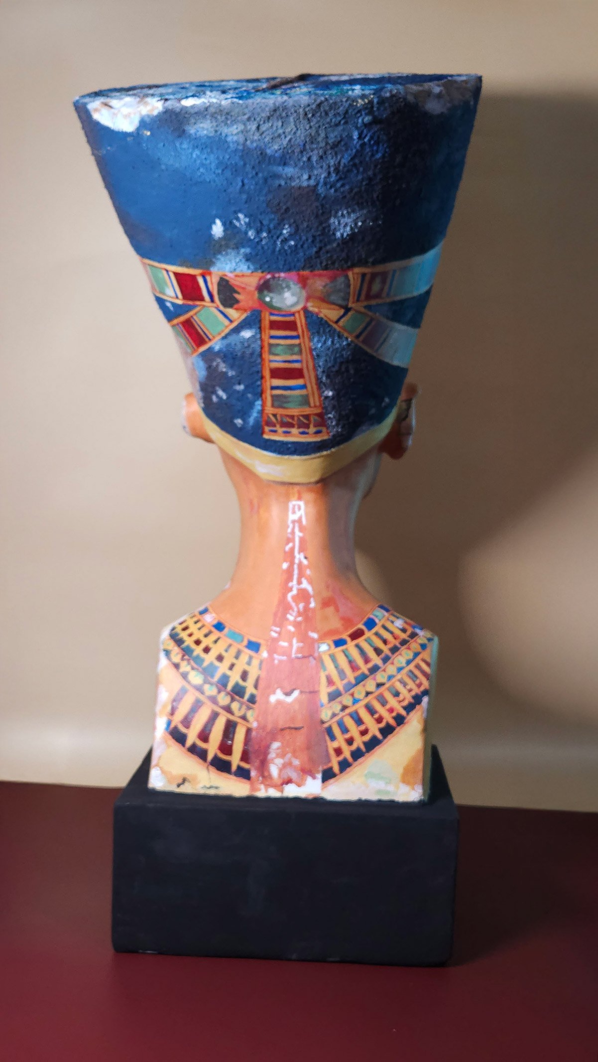 Nefertiti Bust, 3d printed and hand painted, back view