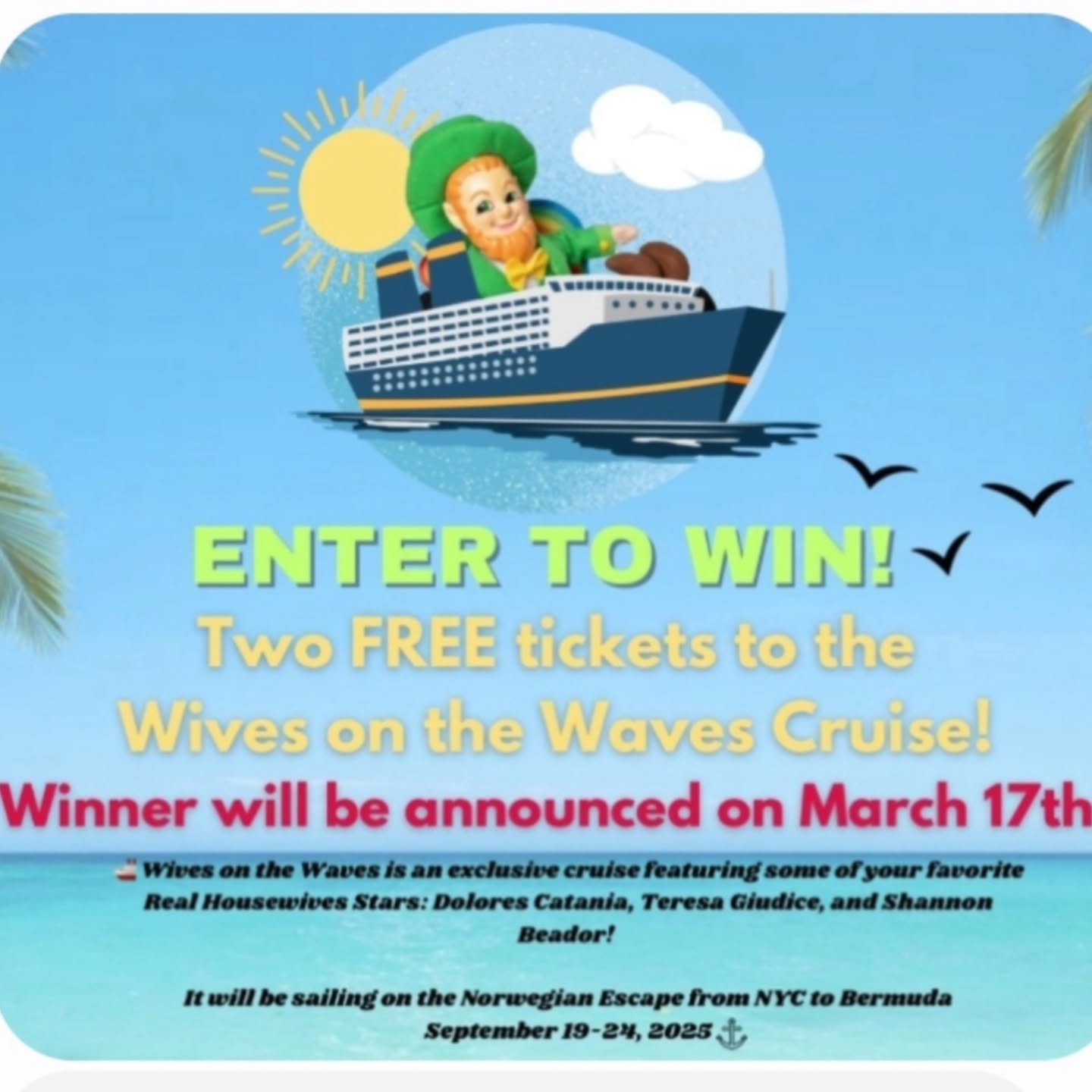 HOW TO ENTER:
1 Follow: @paddyoladdy &amp; @fansatsea on Instagram
2 0n the morning of St. Patrick's Day (3/17/25), I will post a question
about Paul &amp; Dolores in my IG Story
3 Comment with the correct answer - all correct answers will be entered
