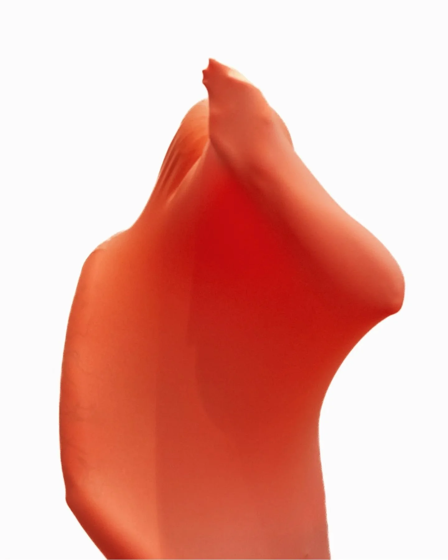 Close-up of a red flowing fabric against a white background.