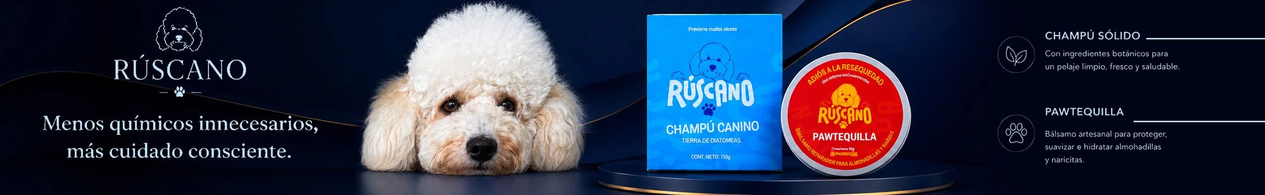 Productos Rúscano para perros champú canino y bálsamo hidratante para almohadillas y nariz seca