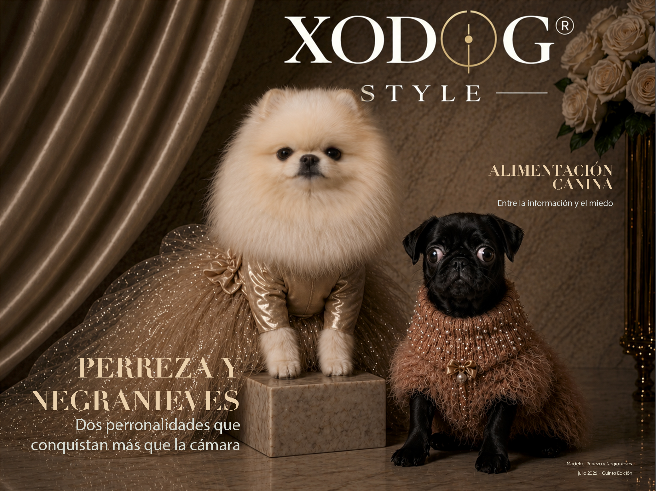 Perreza y Negranieves en outfits elegantes para la portada de la revista XODOG