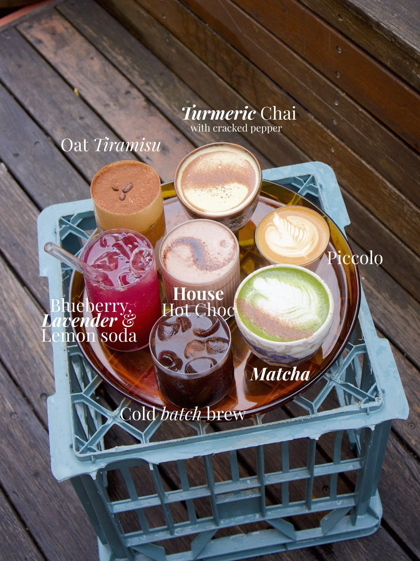 Some of our faves 🤍

1. Oat Tiramisu iced latte
2. Turmeric Chai with cracked pepper 
3. Blueberry, Lavender and Lemon house elixir 
4. House Hot Chocolate, cocoa, maple syrup, butter, salt and milk of choice 
5. Piccolo 
6. Matcha from @somagefinef