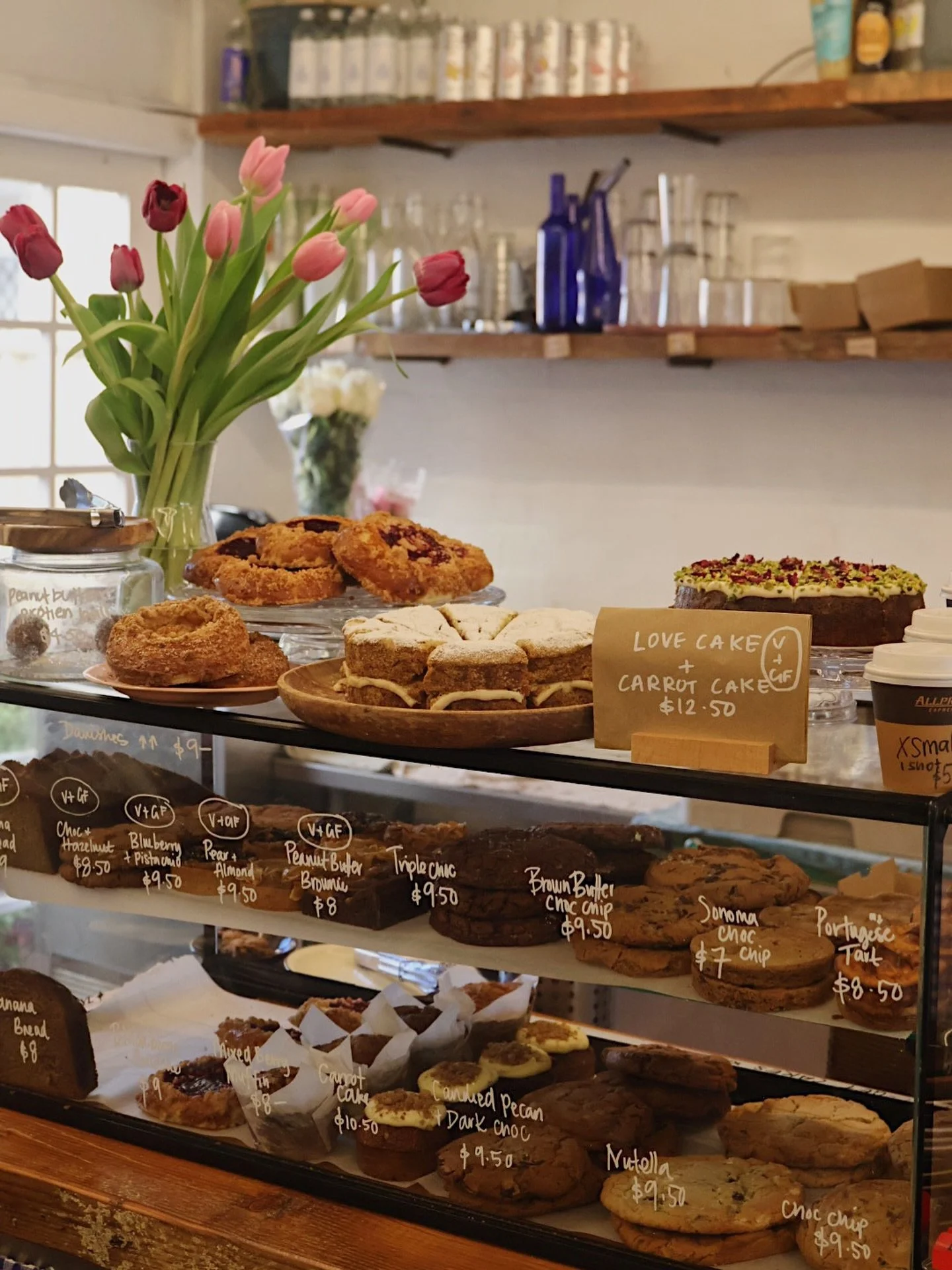 Our beautiful display cabinet is extra full at the moment! We have local treats from @house.of.suns @goodfatpastry @sonomabakery &amp; @gardensgatebakery 🌷 

Come try some this weekend ☕️ 🧈