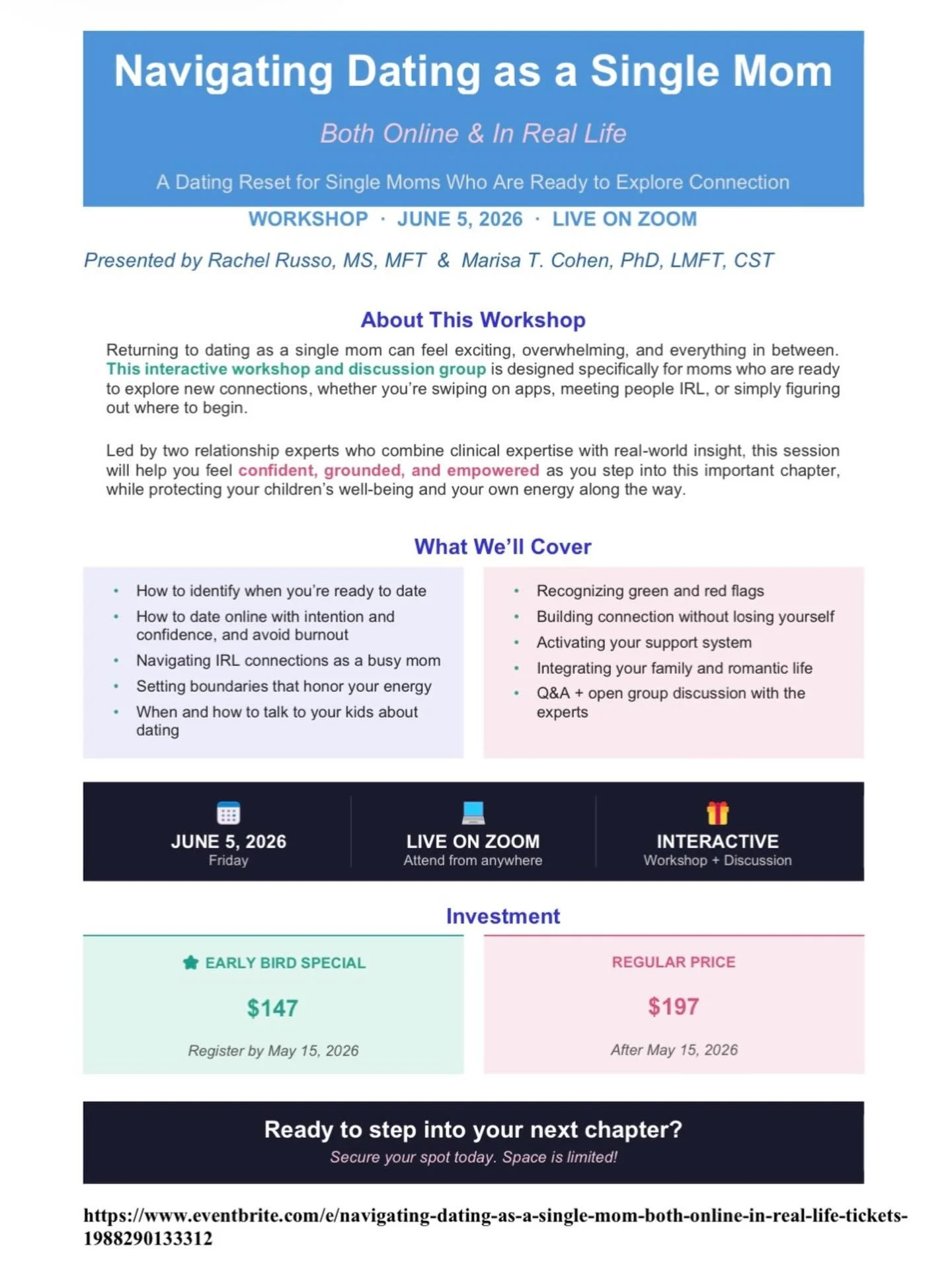 Excited to be presenting alongside @rachel.russo on a topic that so many women are navigating: dating as a single mom.

Re-entering the dating world can feel exciting, intimidating, hopeful, and exhausting all at once. Together, we will explore how t