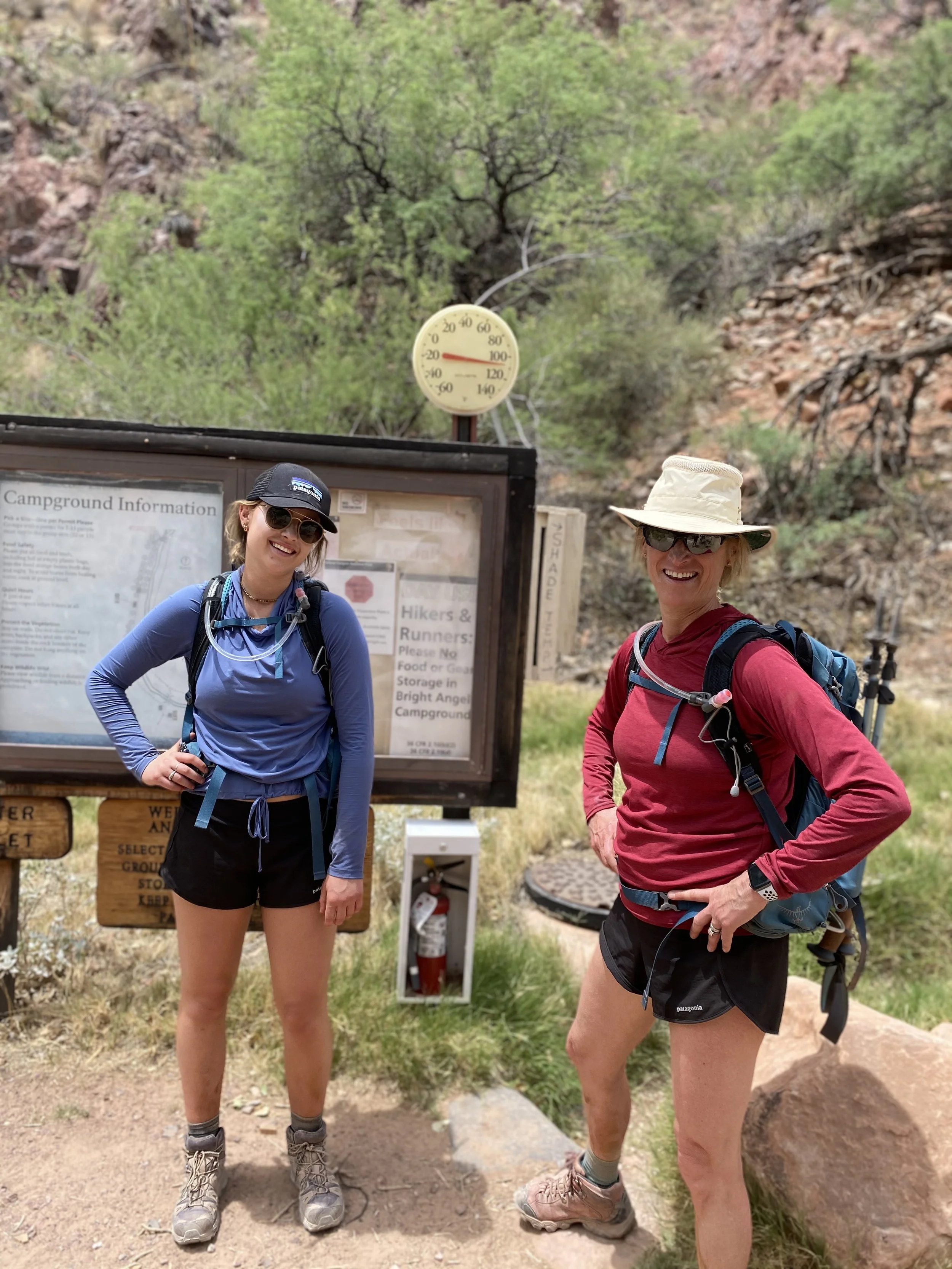 Libby and her sister hiking the grueling Rim to Rim to Rim Grand Canyon for the first time