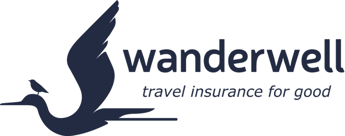 Wanderwell logo with a stylized bird and the text 'wanderwell travel insurance for good'