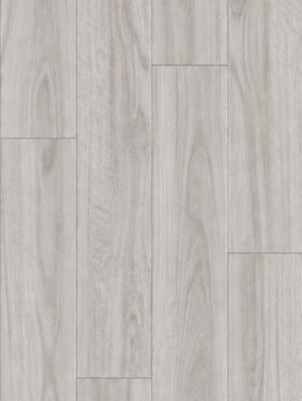 Alohi SPC vinyl flooring sample with light gray wood grain