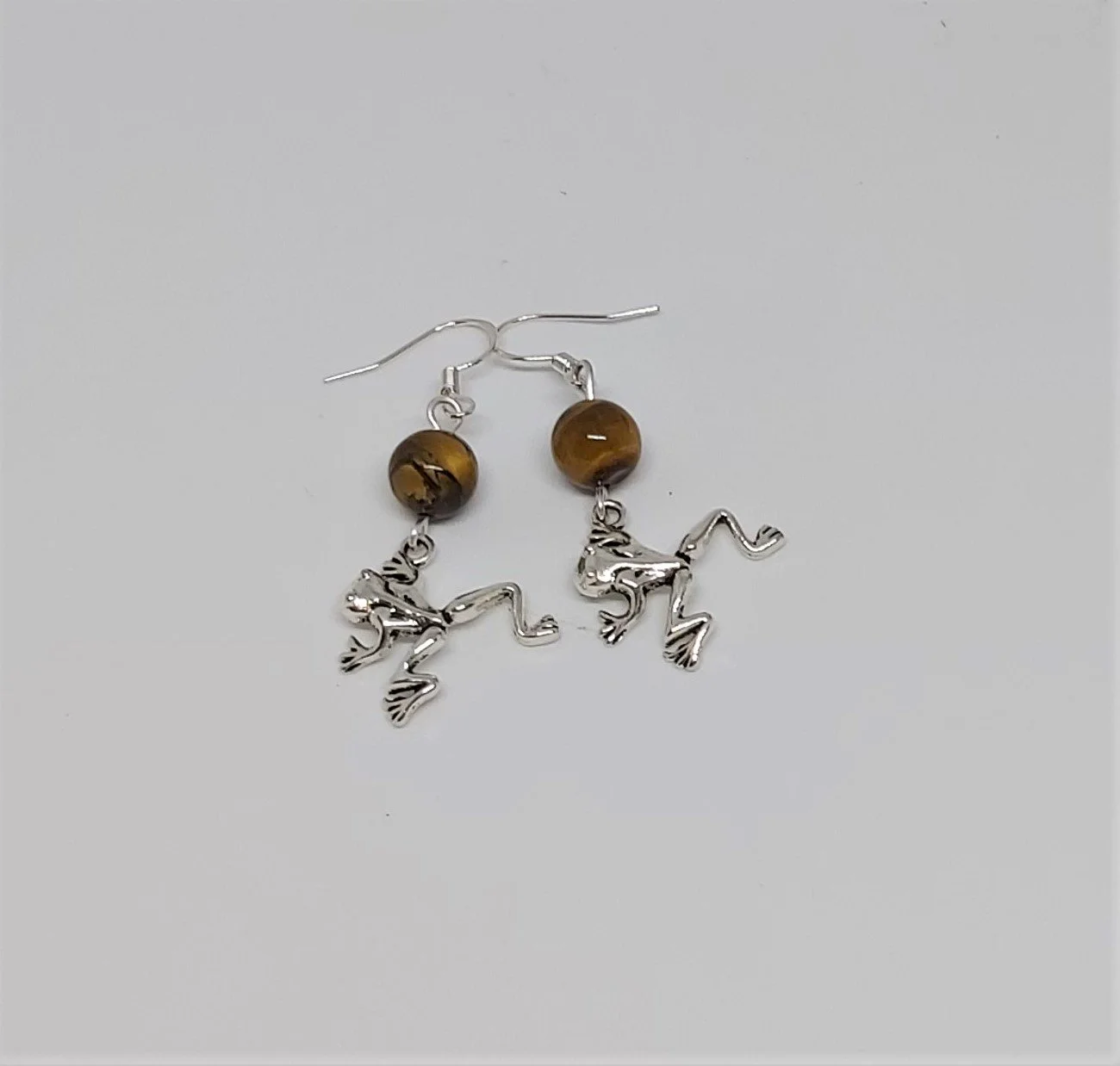 earrings Tiger's eye & silver frog2.jpg