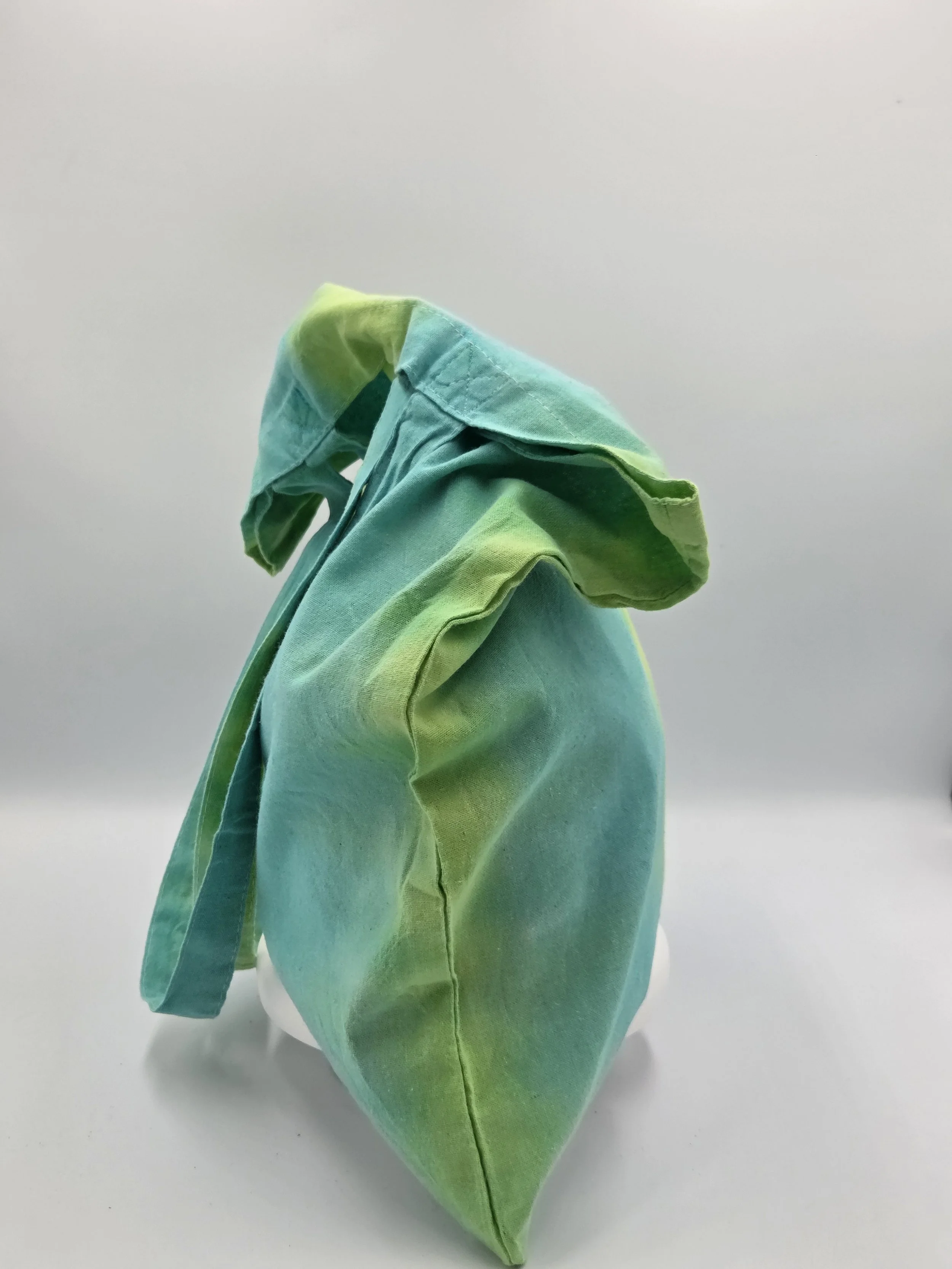 "Artisan handmade tote bag featuring wide vertical stripes of lime green and teal. Eco-friendly 100% cotton shopper by Livity and the Creative i."