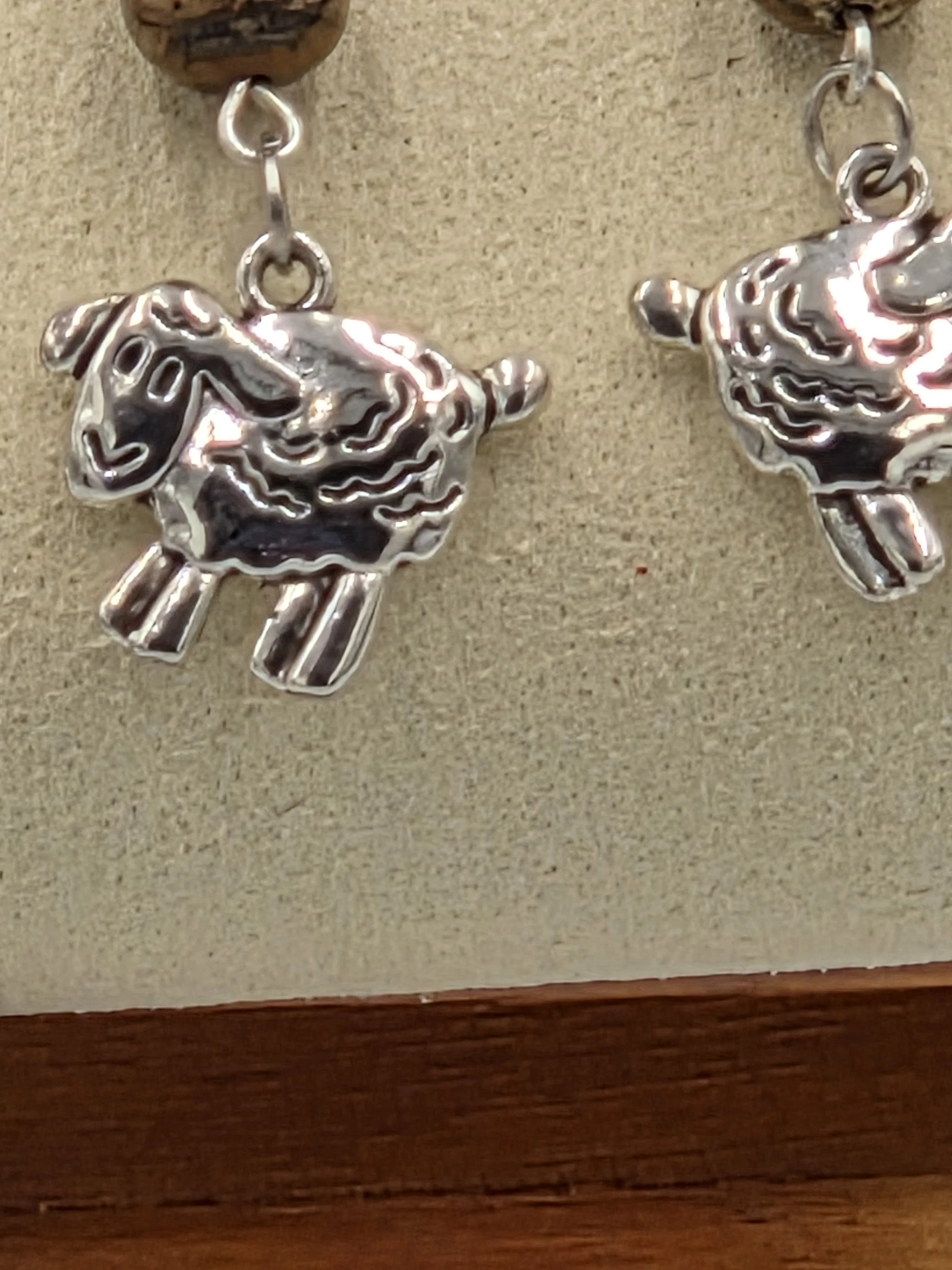 Close up of silver sheep charm