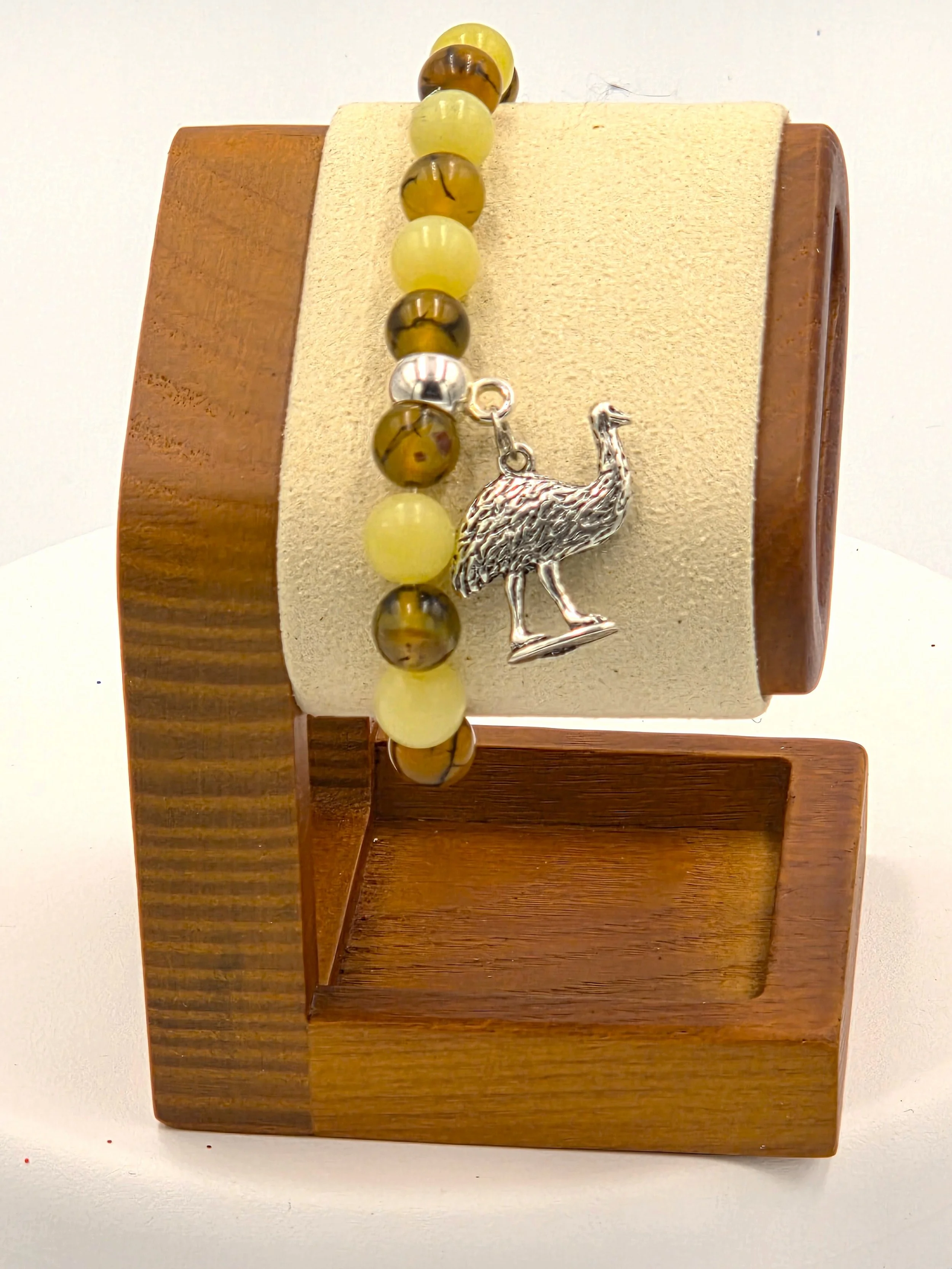 OOAK emu charm bracelet with golden dragon vein and lemon agate
