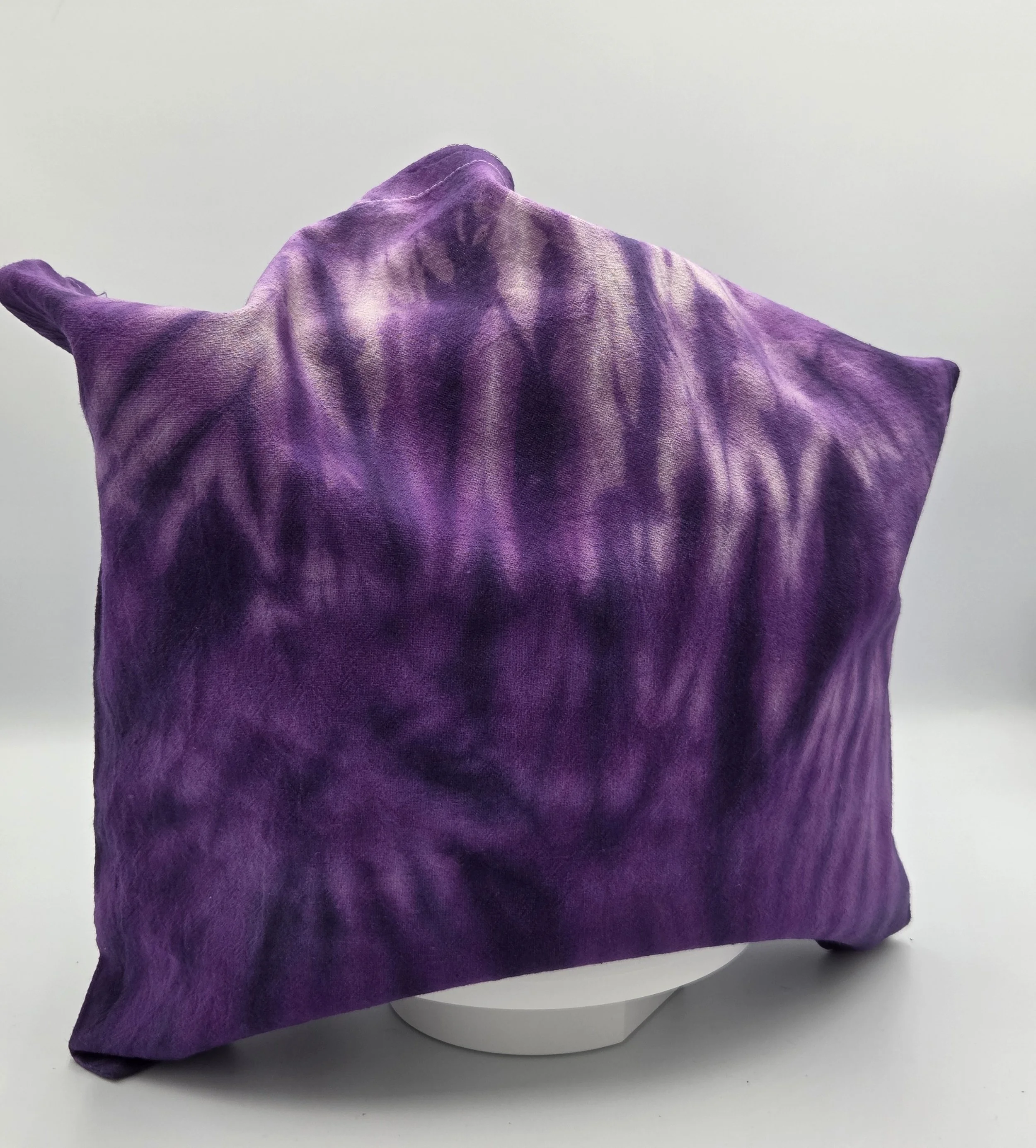 Livity Original hand-dyed calico cotton tote bag featuring a deep purple 'Tiger Skin' vertical resist pattern. One-of-a-kind textile art handmade in Canberra.