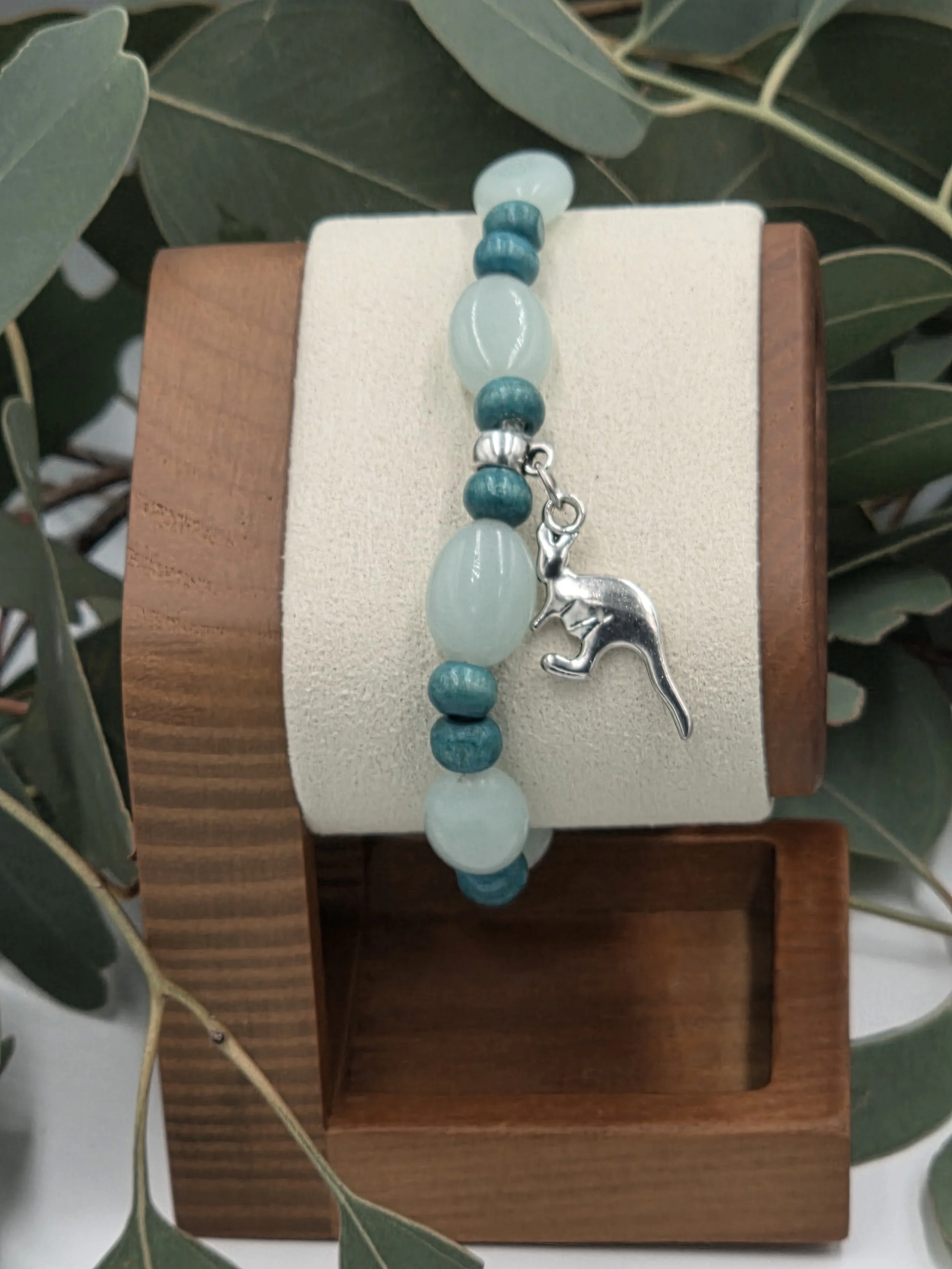 OOAK Green anazonite bracelet with silver Kangaroo