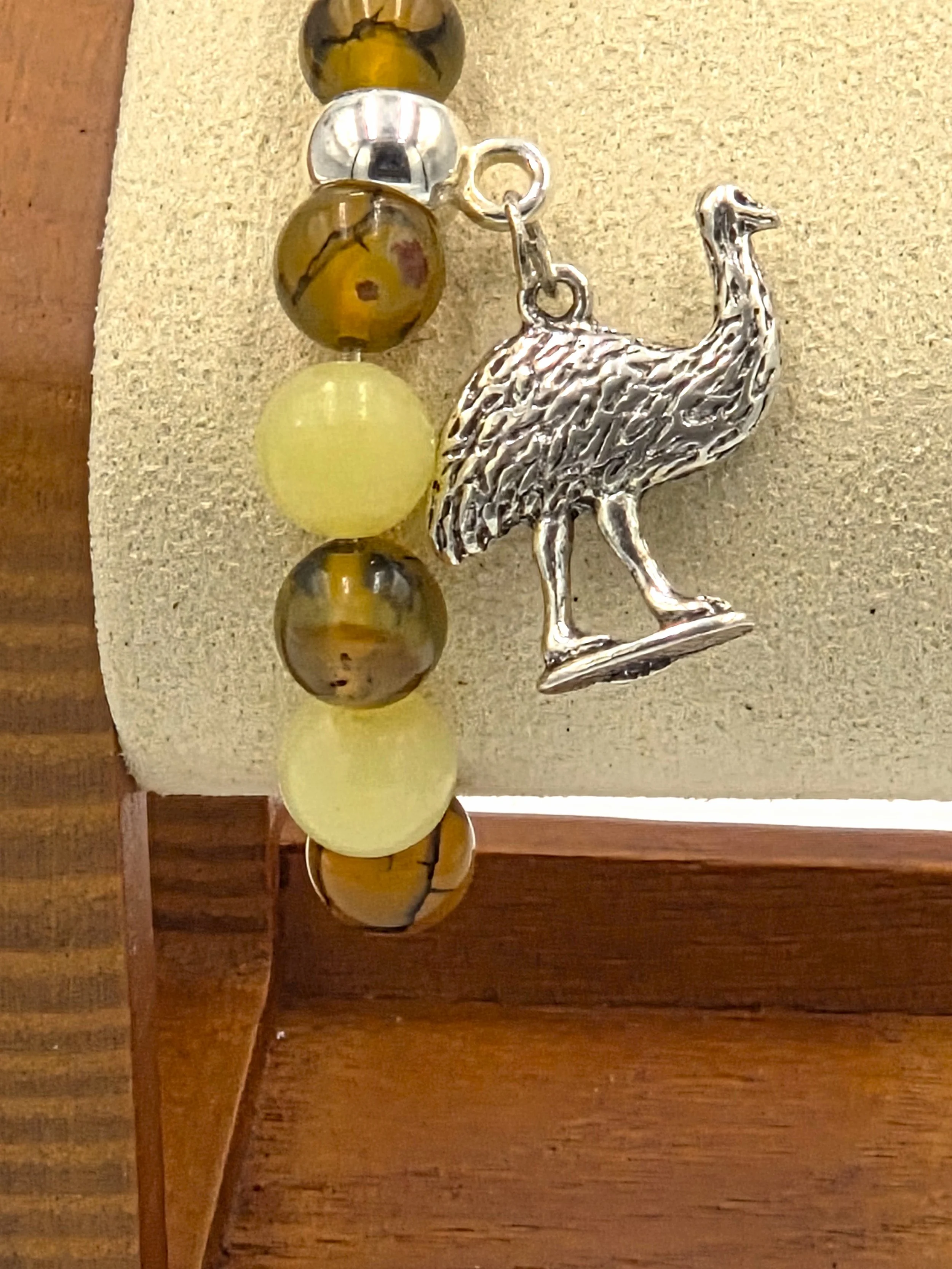 OOAK emu charm bracelet with golden dragon vein and lemon agate
