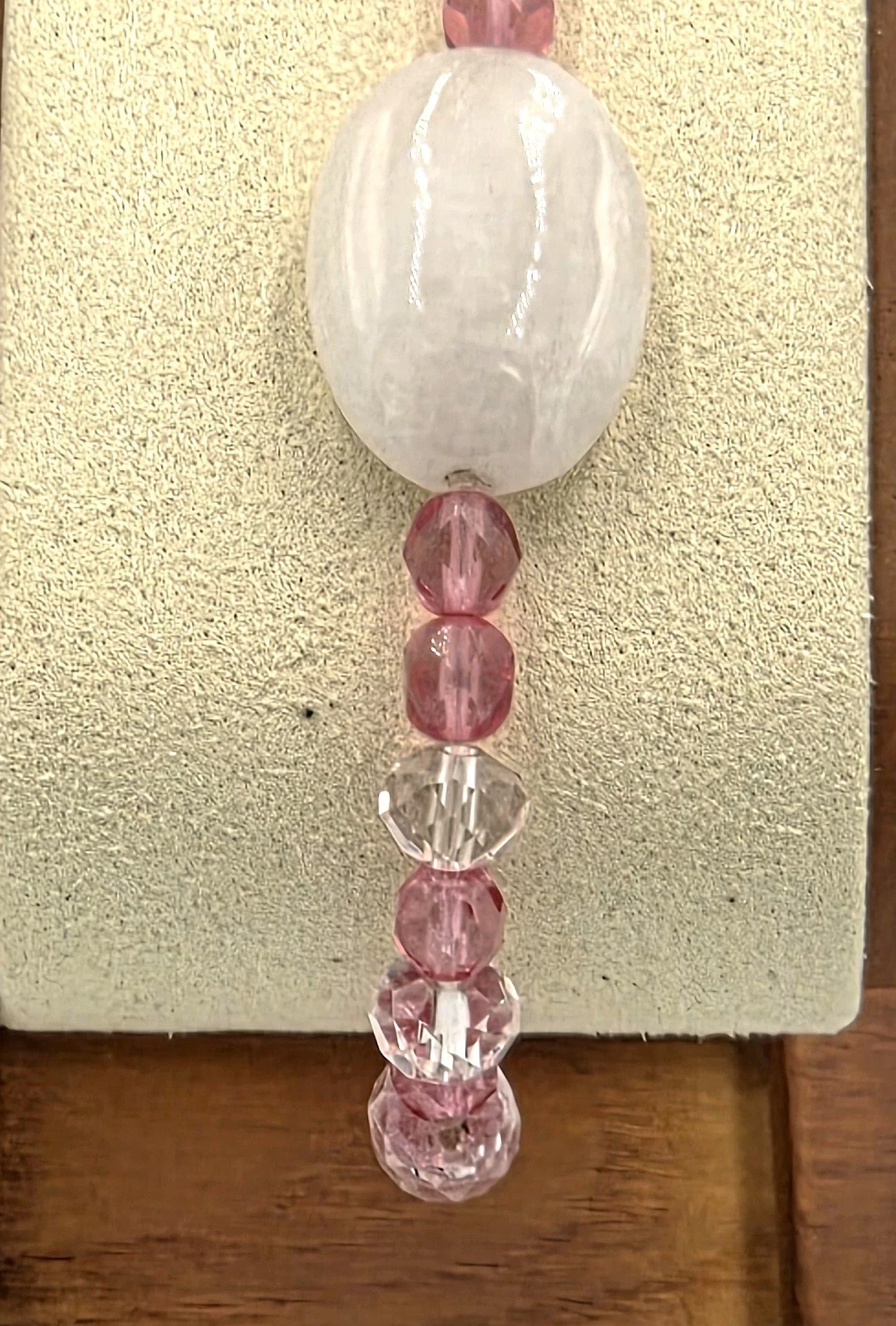 OOAK large rose quartz oval bracelet with sparkling pink and clear faceted crystals.