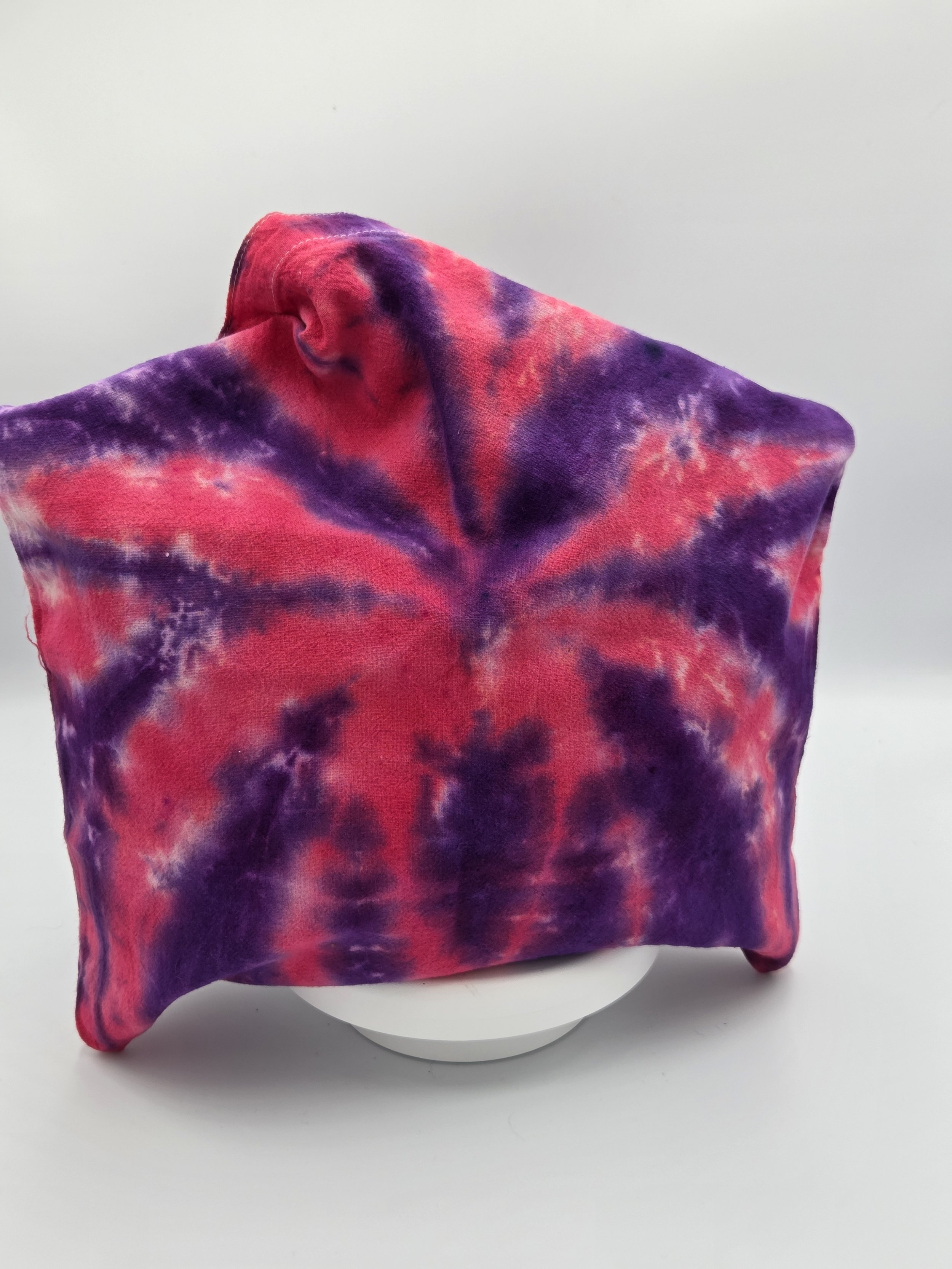 Hand-dyed cotton tote bag with a sharp purple and raspberry spider design. OOAK textile art handmade in Canberra by Livity Studio.