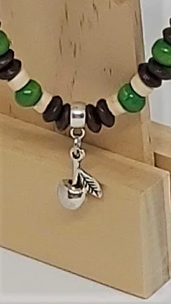 elastic Bracelet wood brown green silver apple2  AA858.jpg