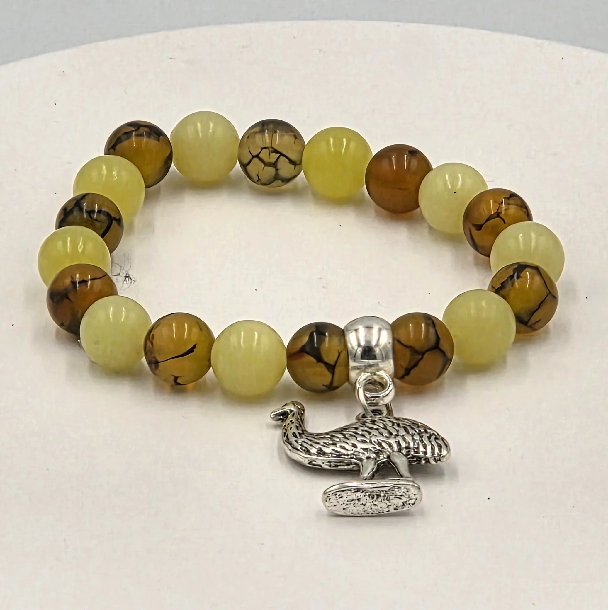 OOAK emu charm bracelet with golden dragon vein and lemon agate
