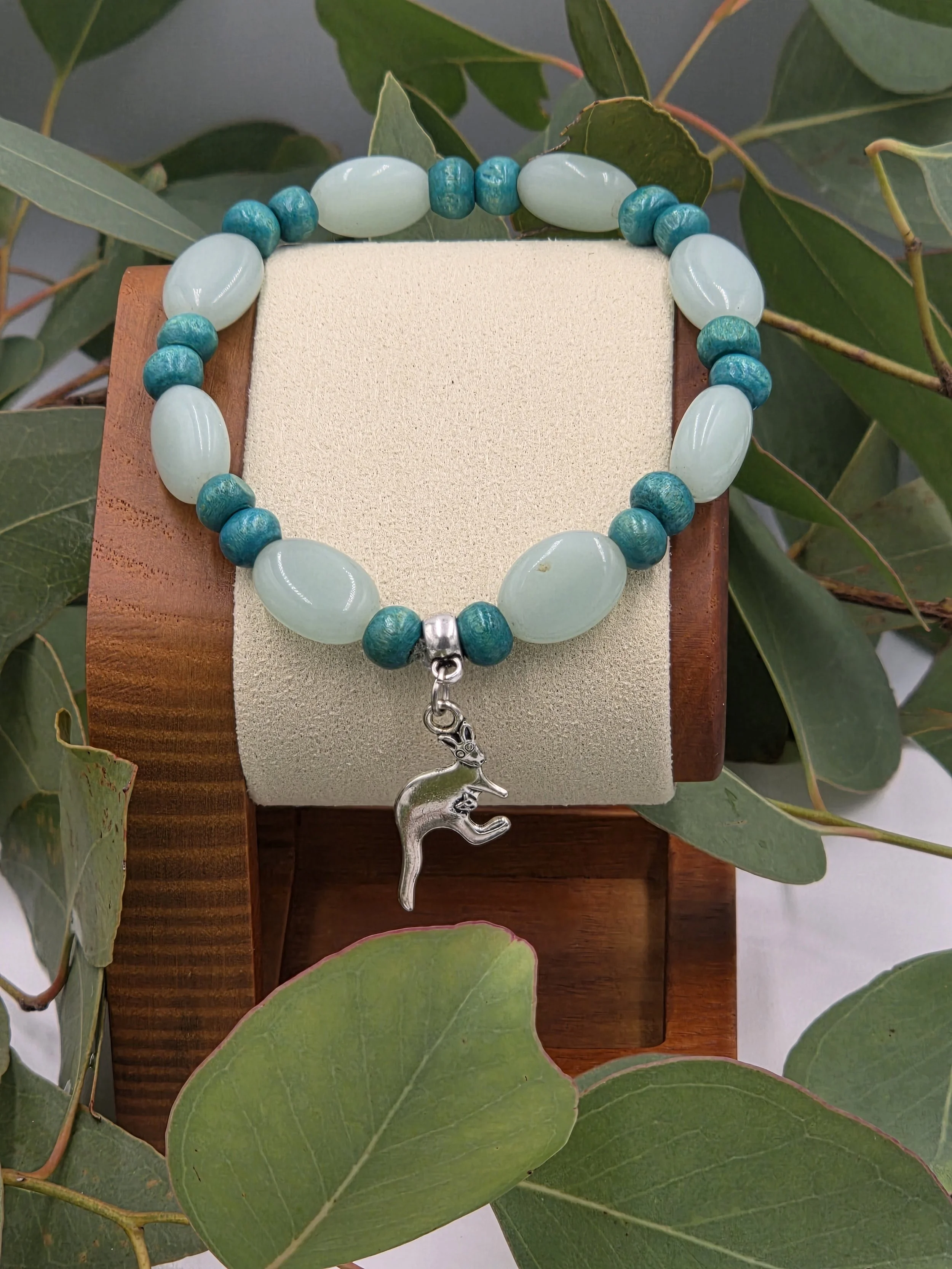 OOAK Green anazonite bracelet with silver Kangaroo