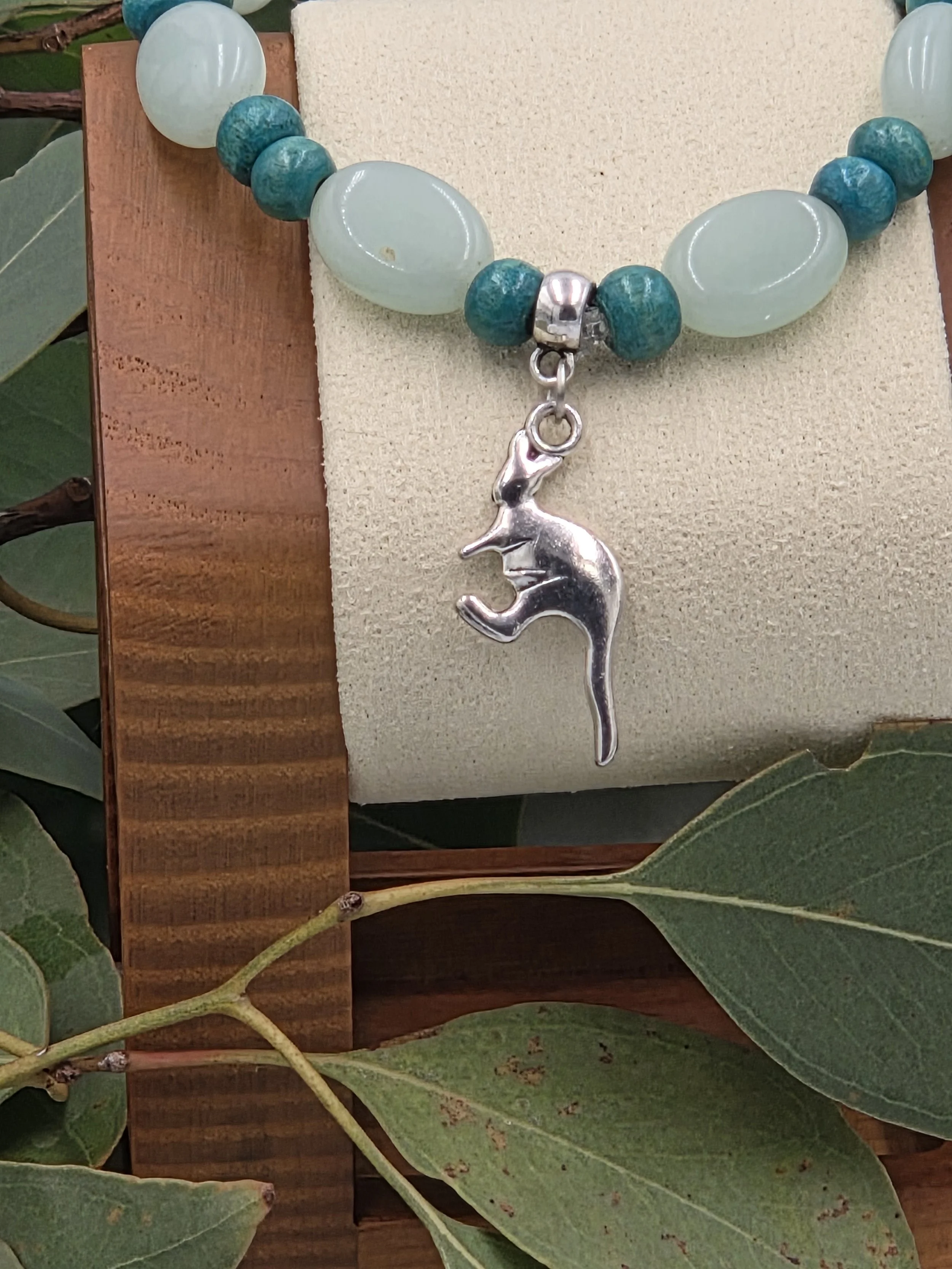 OOAK Green anazonite bracelet with silver Kangaroo