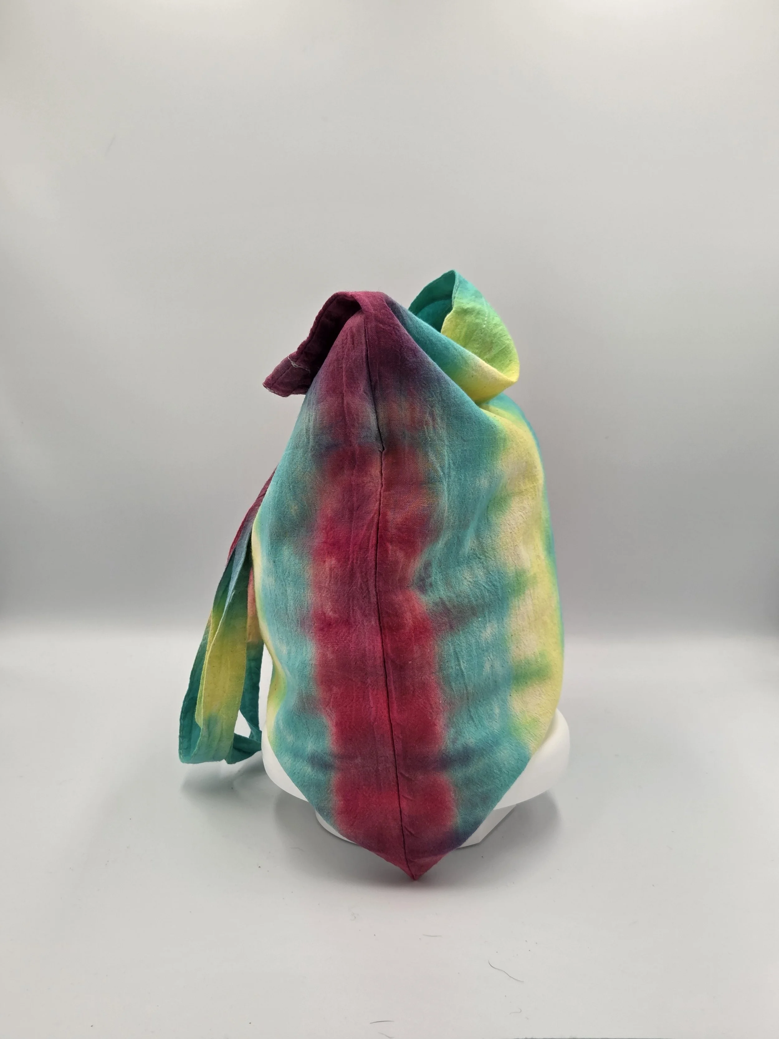 Hand-dyed 100% cotton tote bag with a high-contrast vivid botanical pattern in organic greens and earth tones. OOAK functional art by Livity Studio.