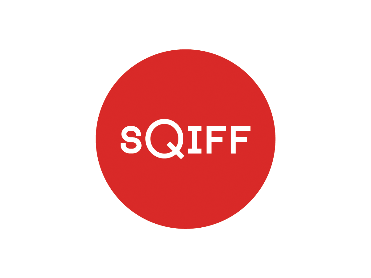 Red circular badge with white text that says 'SQIFF' in the center.