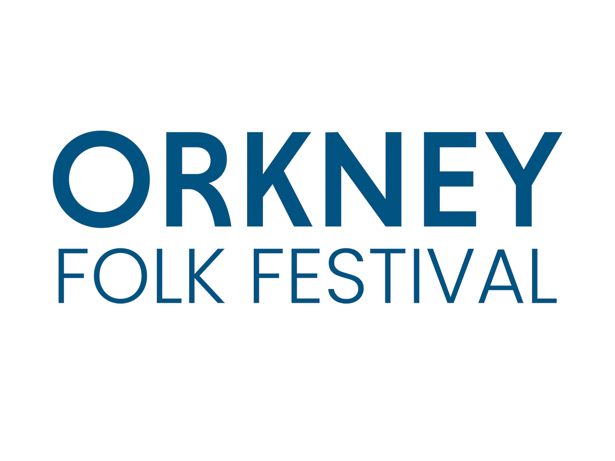 Logo for the Orkney Folk Festival with text in blue reading 'ORKNEY FOLK FESTIVAL' on a white background.