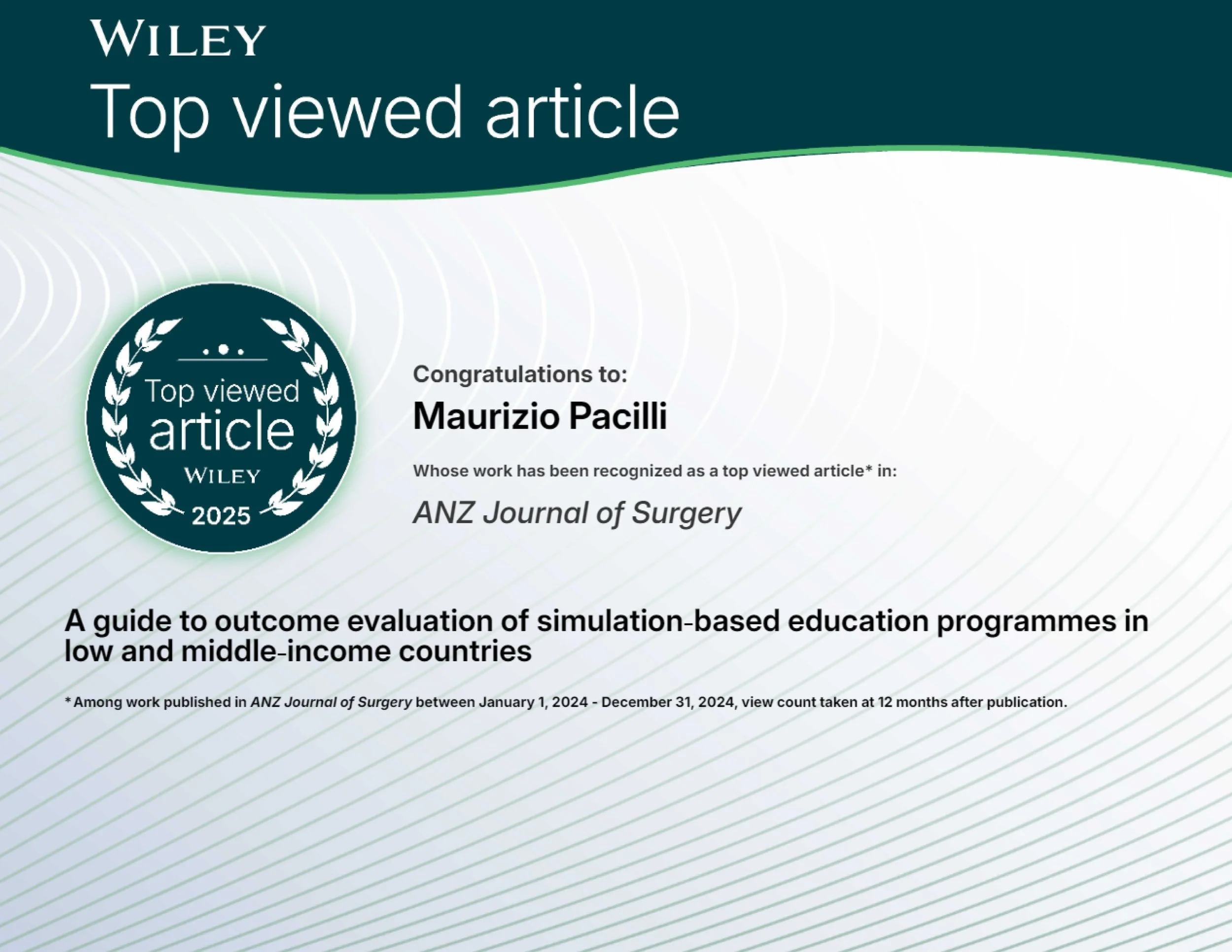 Dr Pacilli’s article becomes the 2025 most‑viewed Paper in ANZ Journal of Surgery