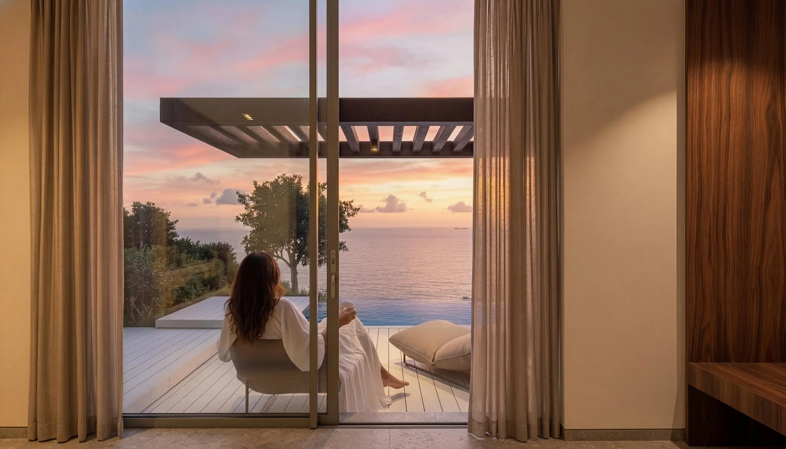 Room view at sunset