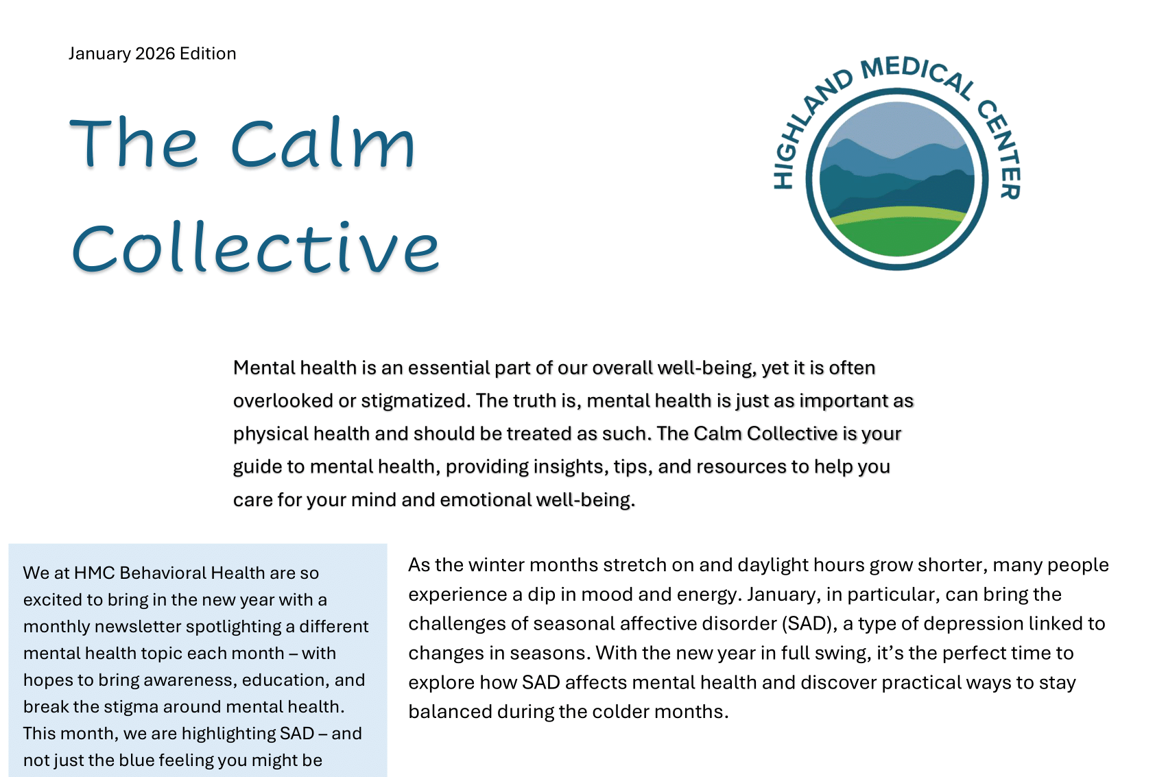The Calm Collective Newsletter, January